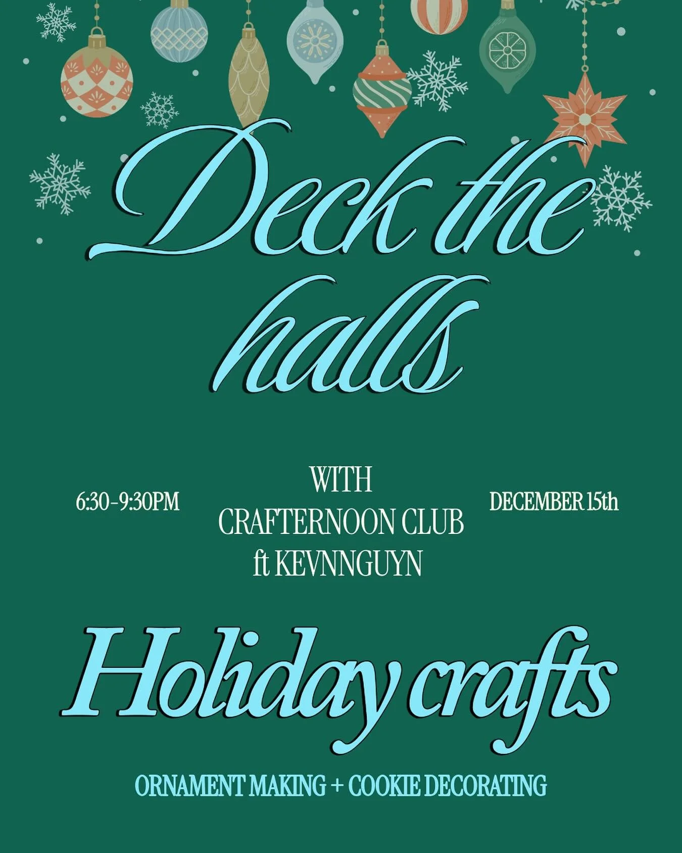 Mark your calendars for a special holiday Crafternoon Club featuring my friend @kevnnguyn. 

We will be decking the halls with homemade ornaments and cookie decoration. Hope to see you there! 🍪🎄

Details and rsvp link in bio 🔗