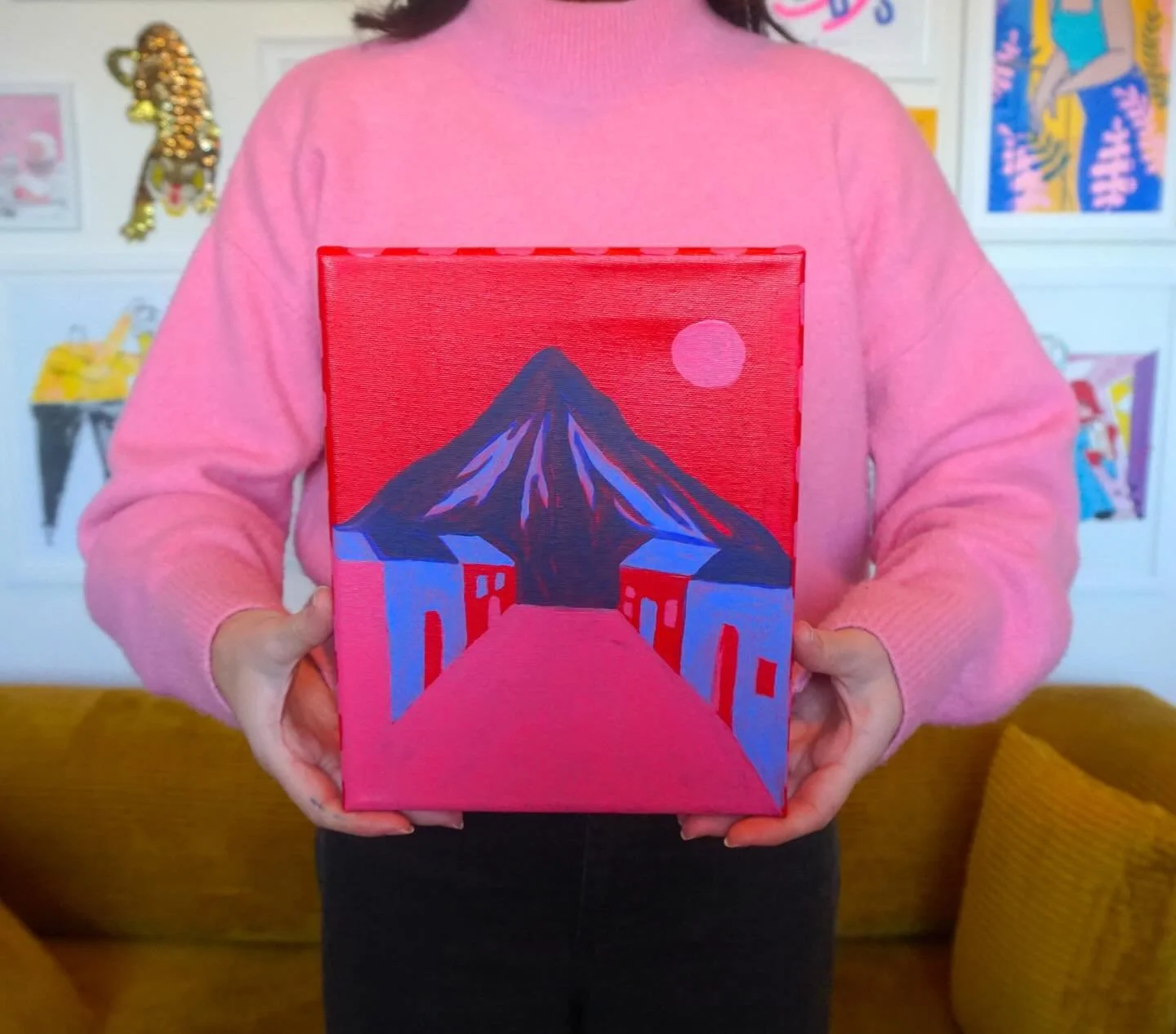 &ldquo;Antigua&rdquo; - a lil painting I made inspired by the colorful streets and incredible views of the surrounding volcanos. 💖