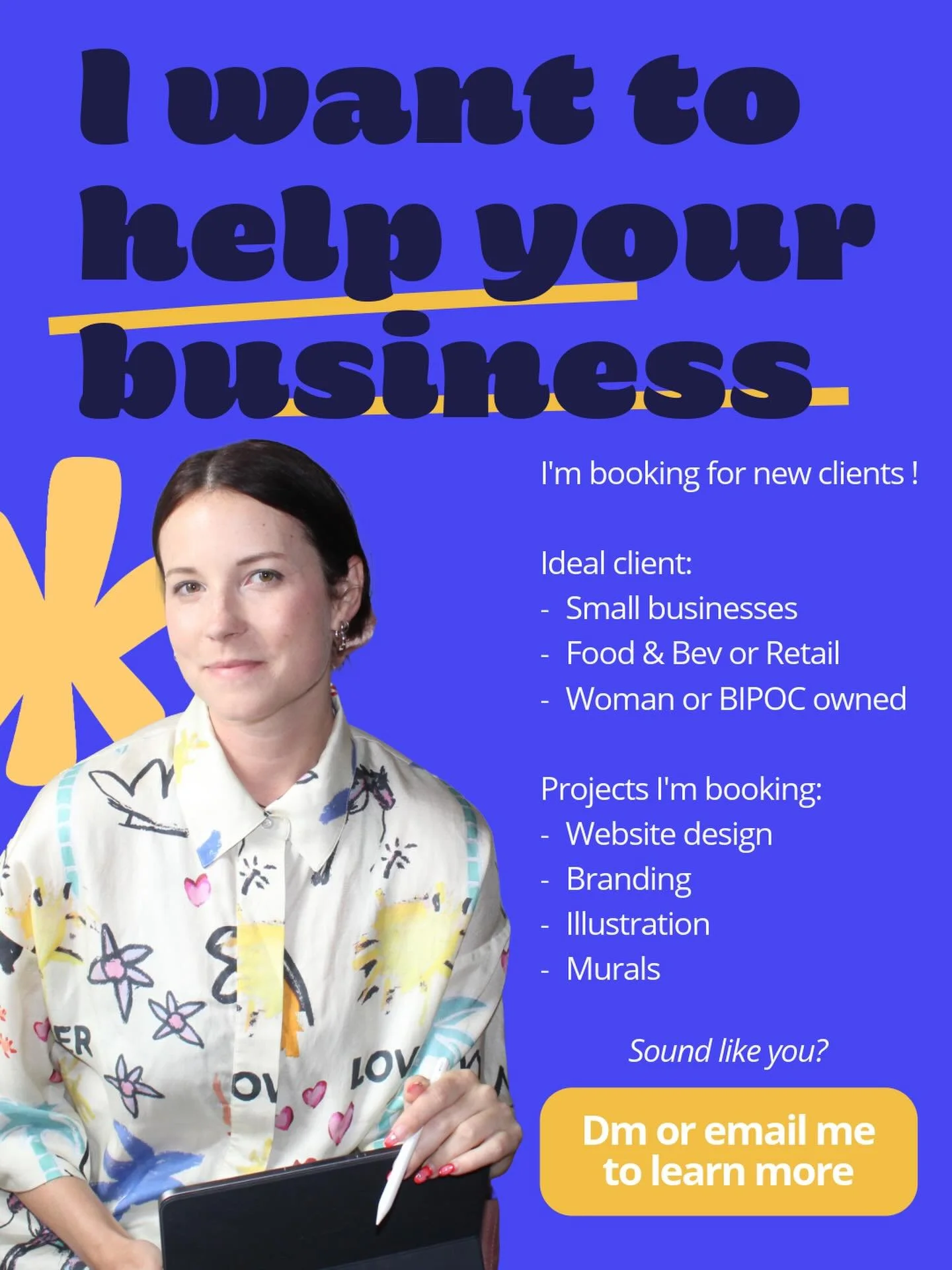 My books are officially open for June! I&rsquo;m looking for new clients in web design, branding, and illustration. My dream clients right now are in the Food and Beverage or Retail space. 

Interested yourself or know someone who might be? Dm me or 