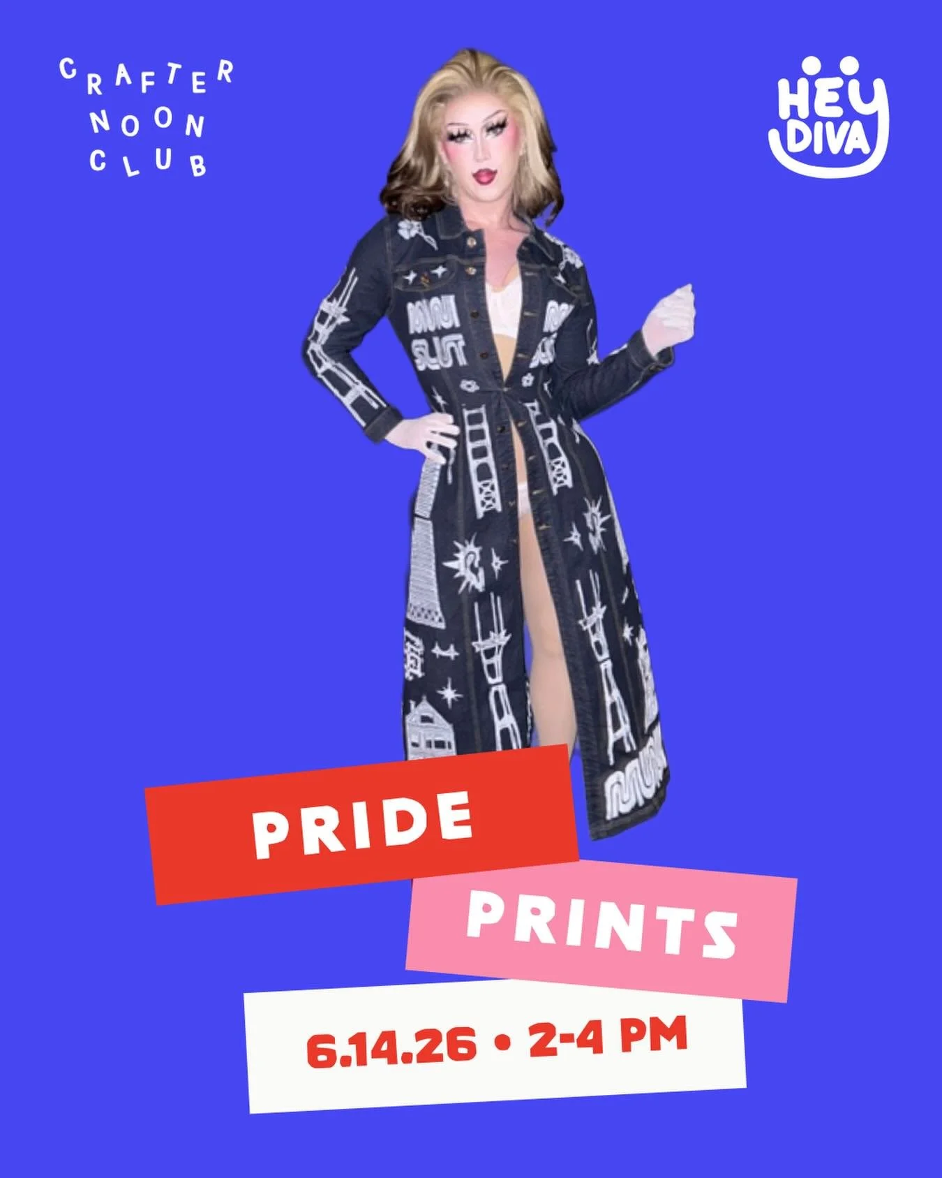 This June, Crafternoon club is joining forces with Sam of Hey Diva to make some fun upcycle printed items just in time for Pride. 

Hey Diva is Sam&rsquo;s brand of hand-printed, upcycled clothing inspired by queer culture, SF love, and personal stor