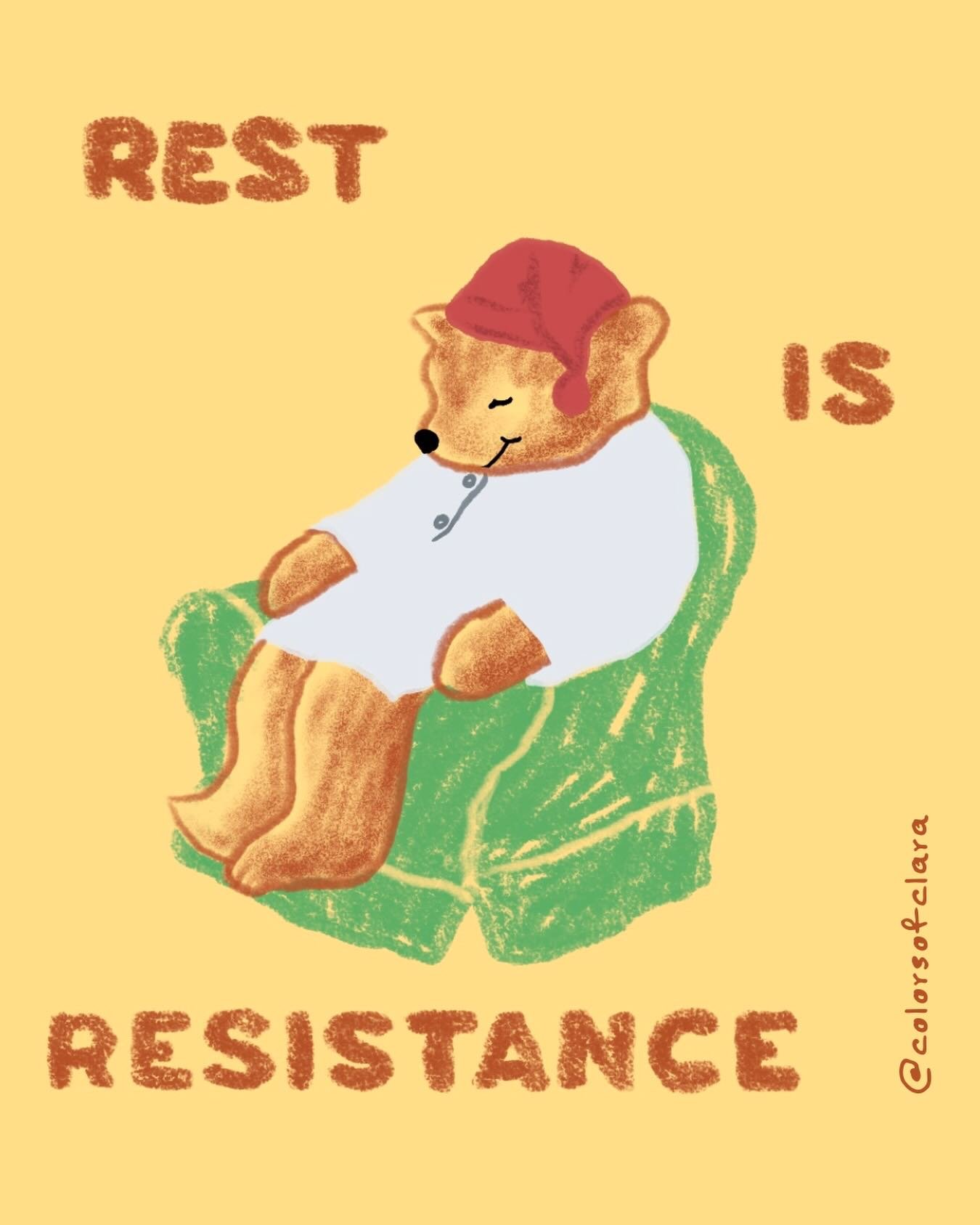 A friendly reminder for us all featuring my favorite mascot, the sleepytime tea bear 🐻 ⁣
⁣
This quote is inspired by Tricia Hersey&rsquo;s book about freeing yourself from grind culture. It is such a powerful manifesto about how important rest is to
