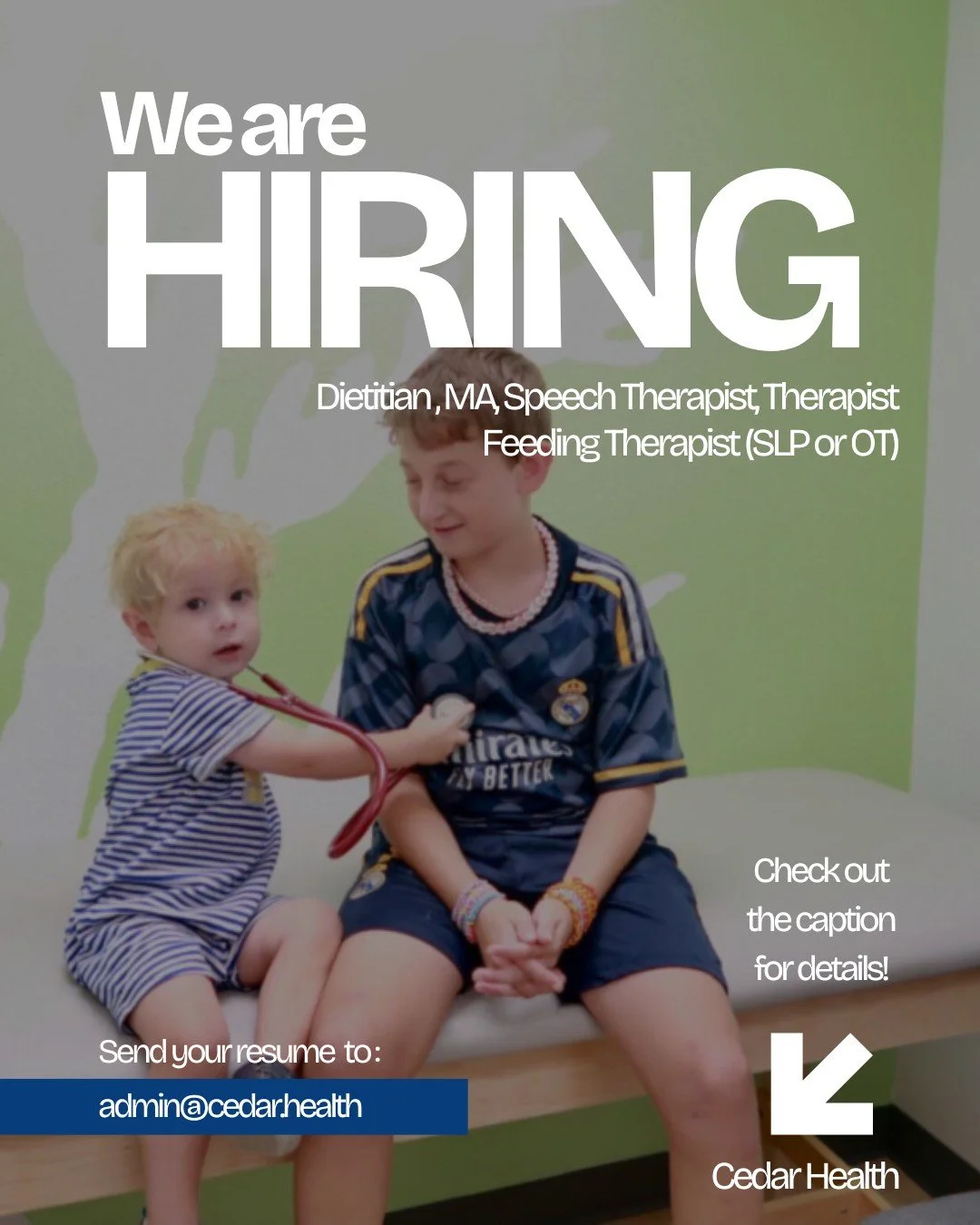 We&rsquo;re hiring!
If you&rsquo;re interested in eating disorder care, even if you&rsquo;re brand new, we provide training, mentorship, and support.
✨ Come join our team.

#CedarHealth #JobOpportunity #CompassionateCare