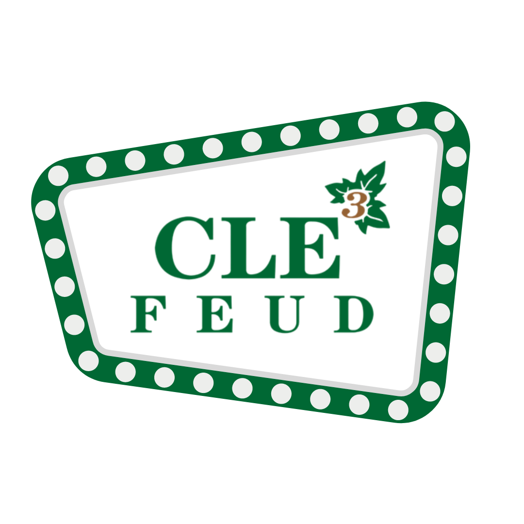 A casino-style sign with the words 'CLE FEUD' and the number '3' with a leaf design, surrounded by white light bulbs.