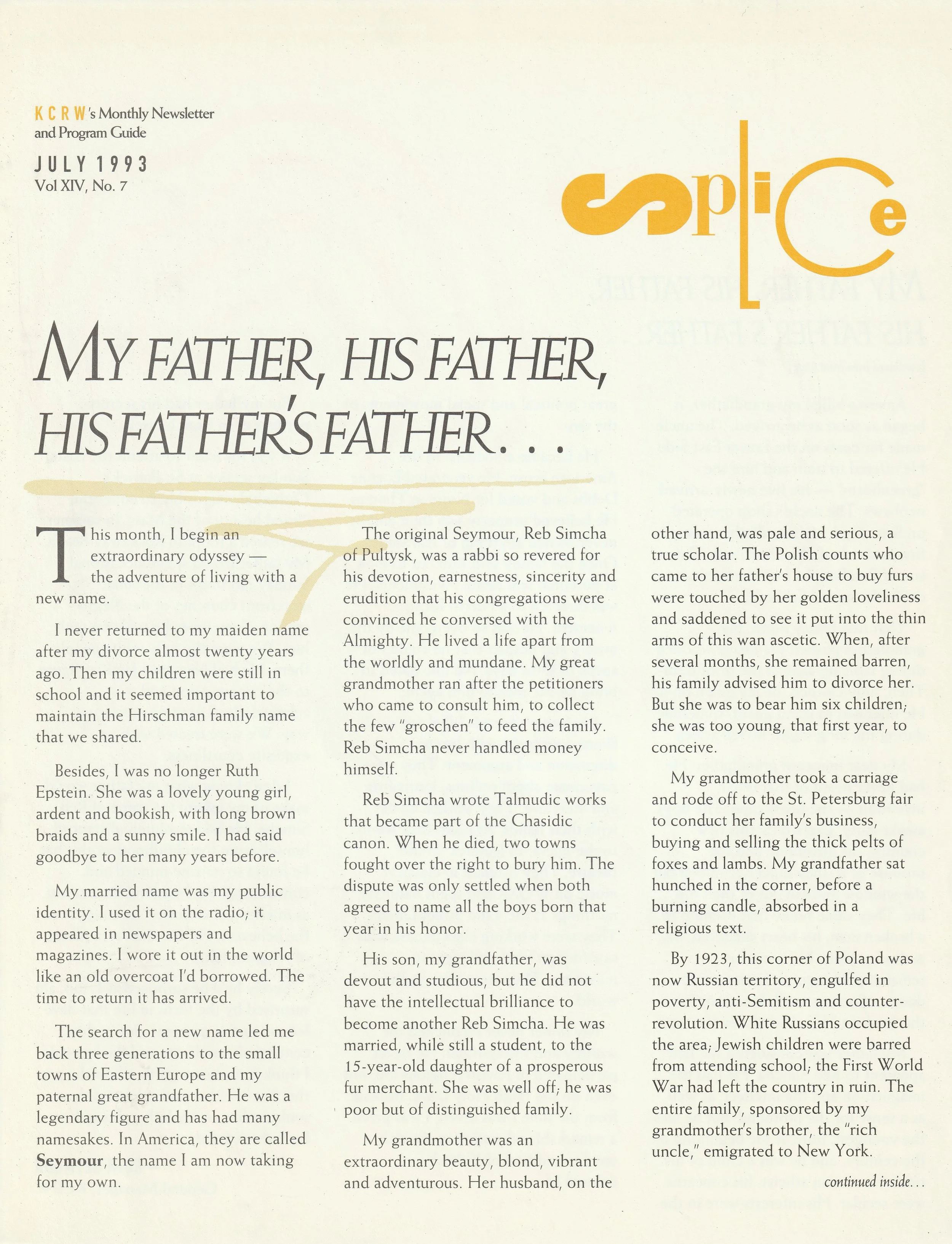 "My Father, His Father, His Father's Father" - Why Ruth changed her last name to Seymour Page 1