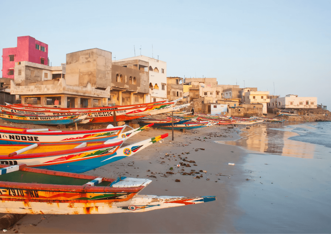A photo of canoes on the Ngor Island in Dakar