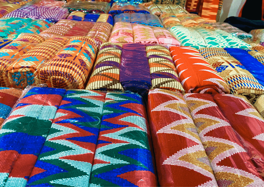 Different kente fabrics with different patterns