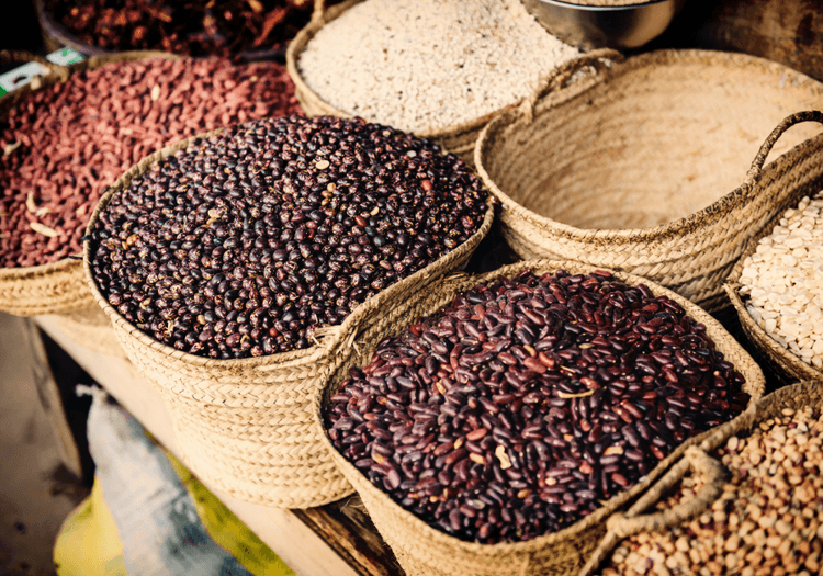 A photo of spices displayed in a market in Zanzibar