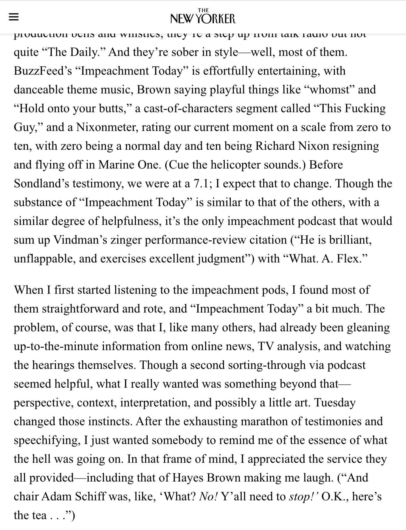 "The Art of the Impeachment Podcast" - Sarah Larson