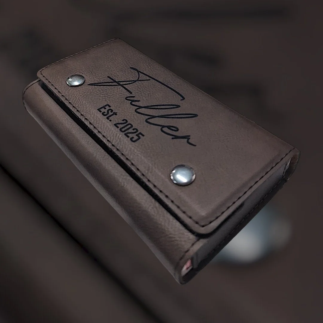 A meaningful gift for the ones around the table.
Personalized leather dice &amp; card holders&mdash;perfect for groomsmen, game lovers, and keepsakes.