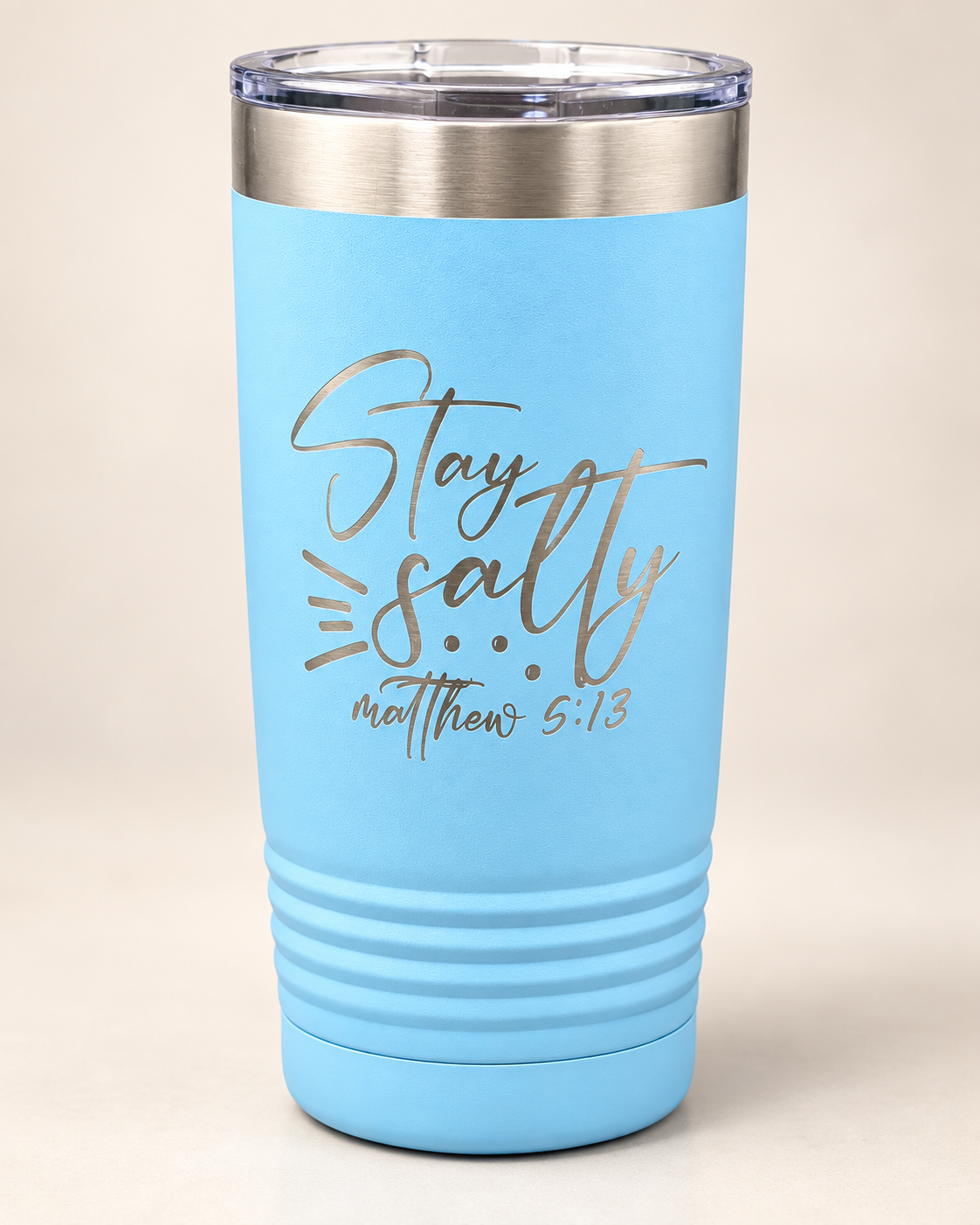 Powder-blue tumbler engraved Stay Salty.png