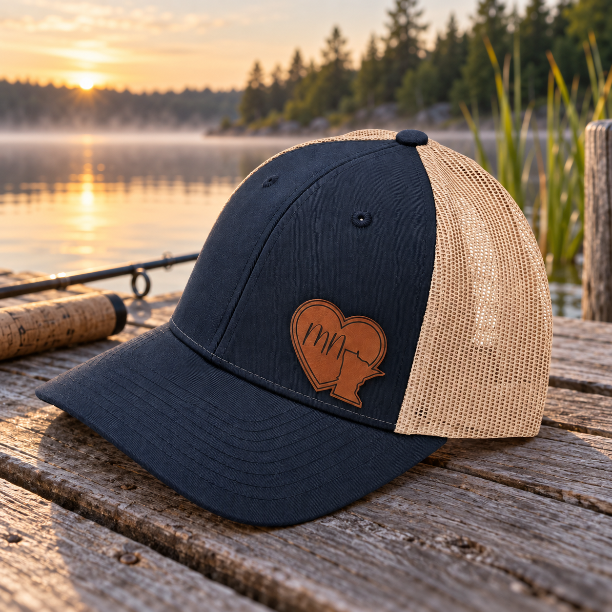 Minnesota Heart Leather-Patch Trucker Hat