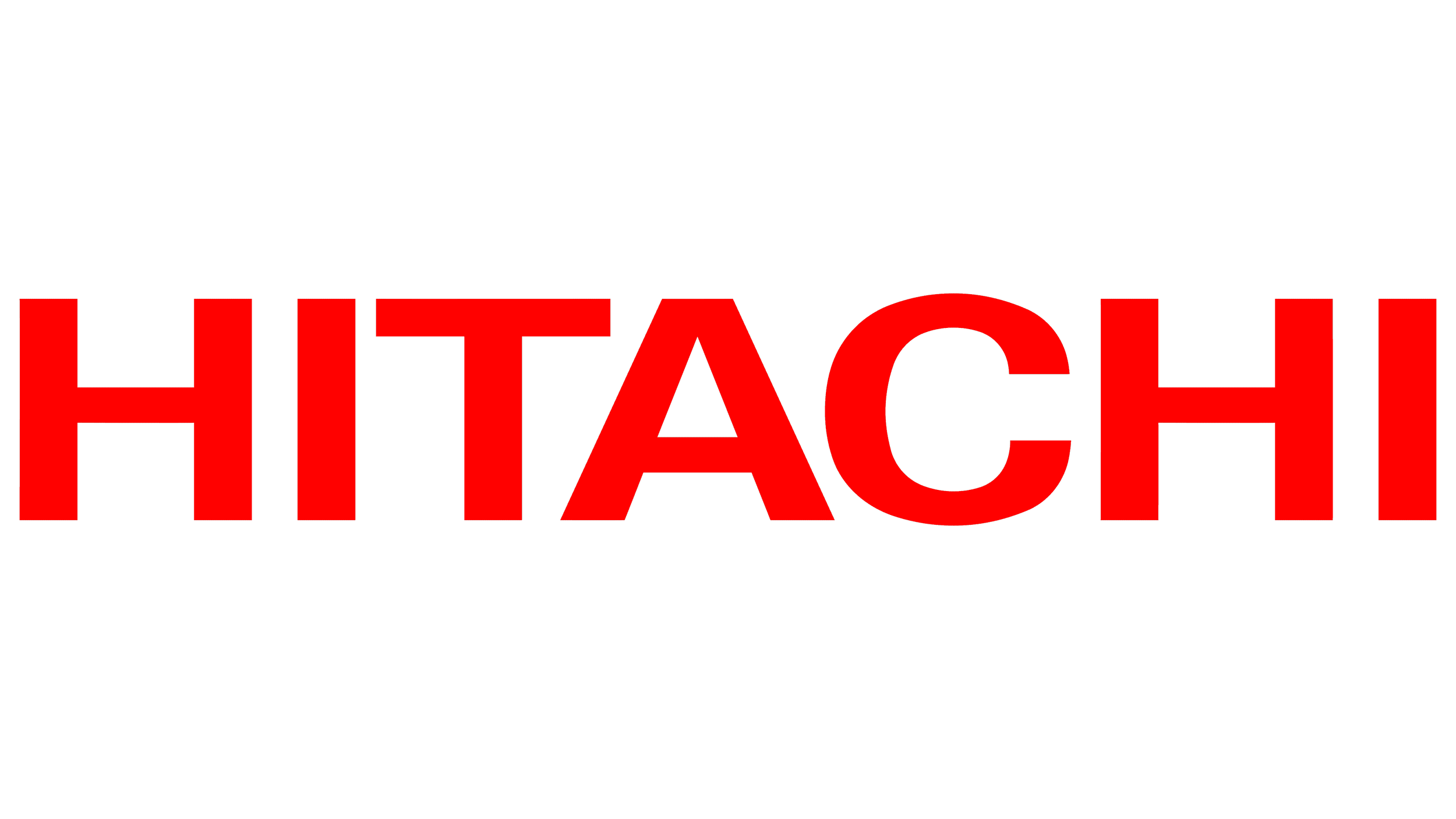 HITACHI logo in red and black.