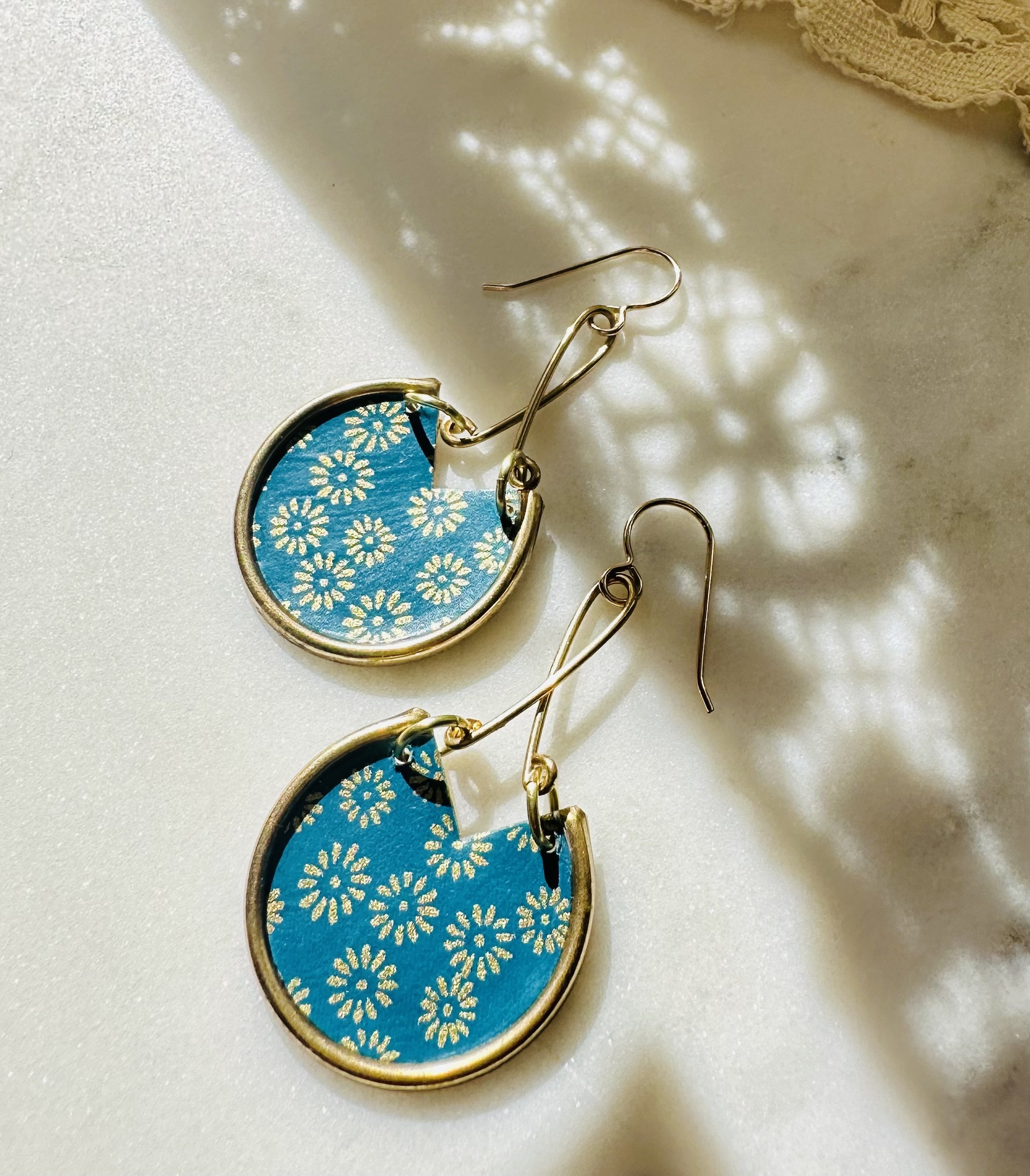 Washi Earrings- Blue and Gold Floral