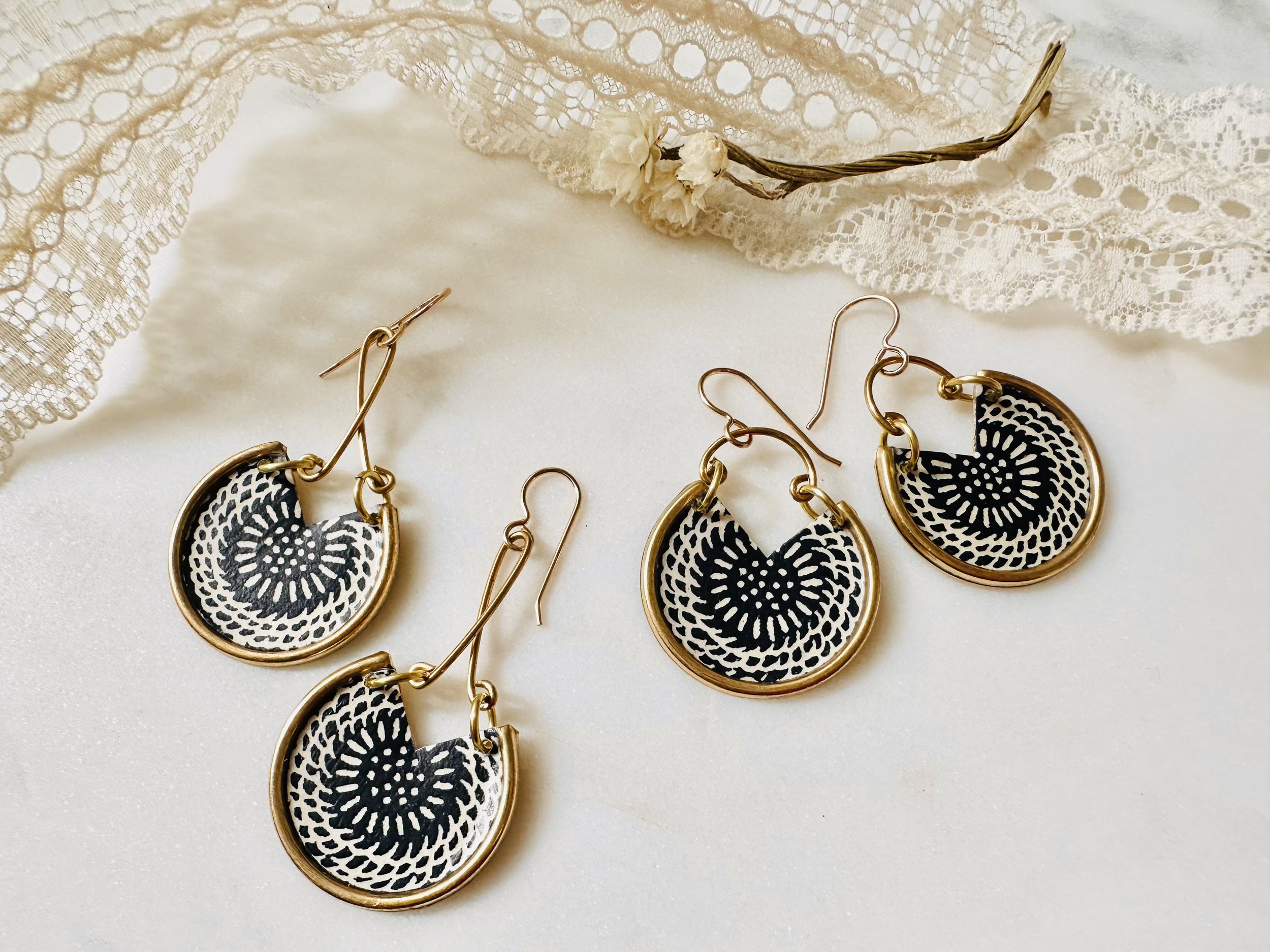 Washi Earrings-Blue Aster in Gold