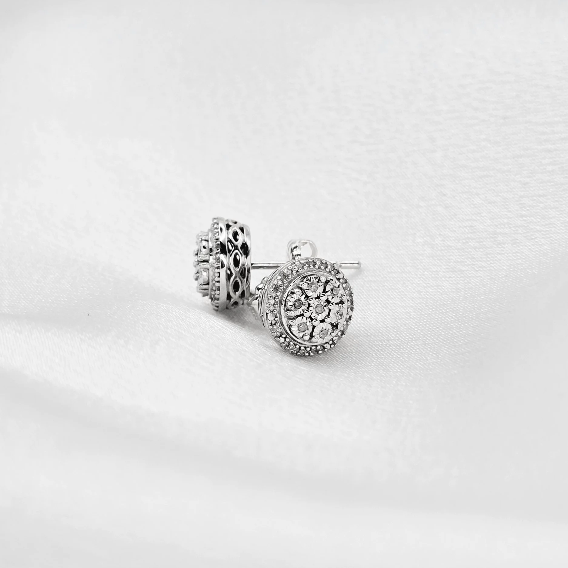 Estate Diamond Cluster Earrings (925)
