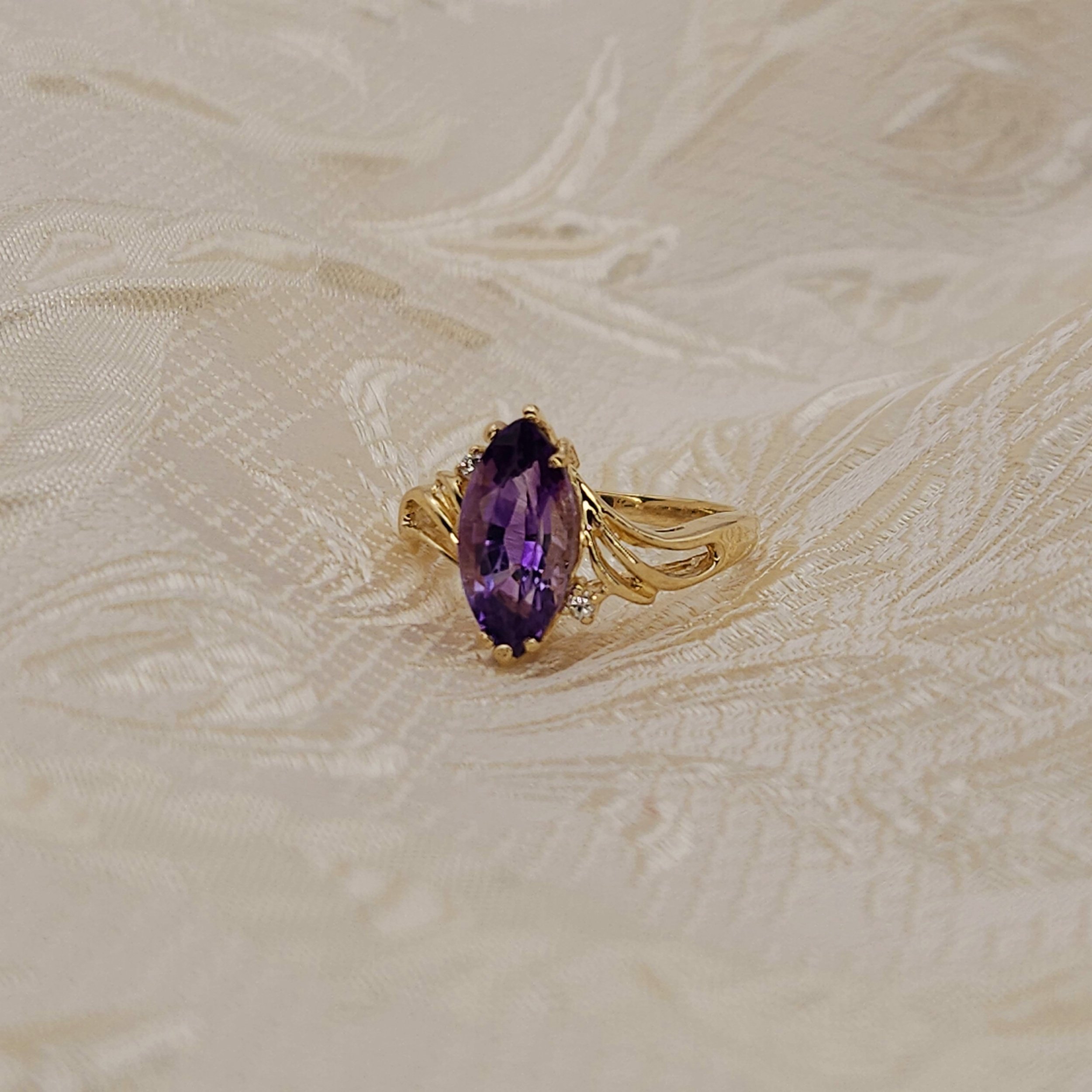 Marquise Cut Amethyst Ring (1.50 CT) With Diamond Accents