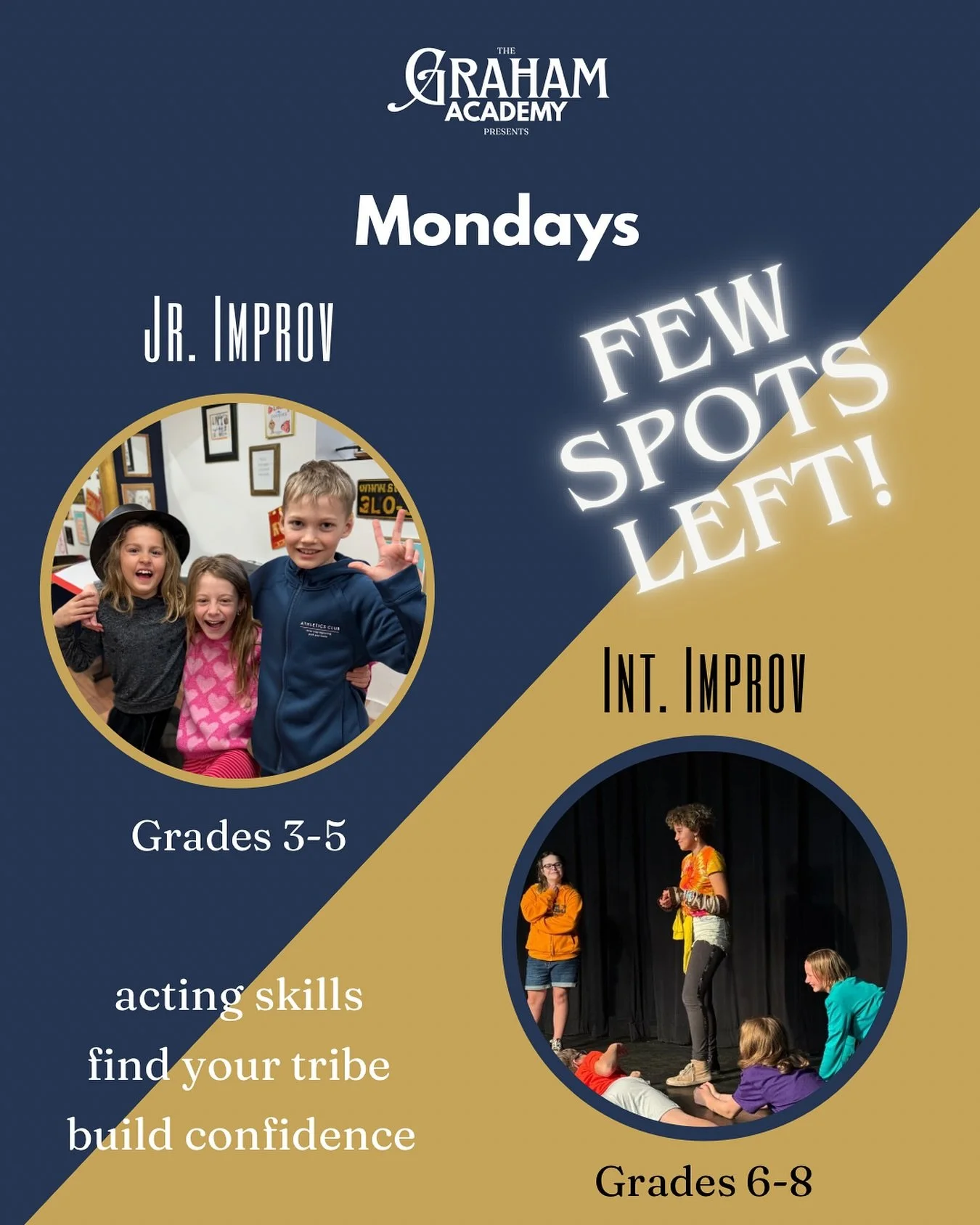 Looking for a nurturing environment where your child can learn acting techniques and make friends? 🫶 Our improv classes begin Monday- don&rsquo;t miss out! 

#actingcourses #hamontkids #improv🎭