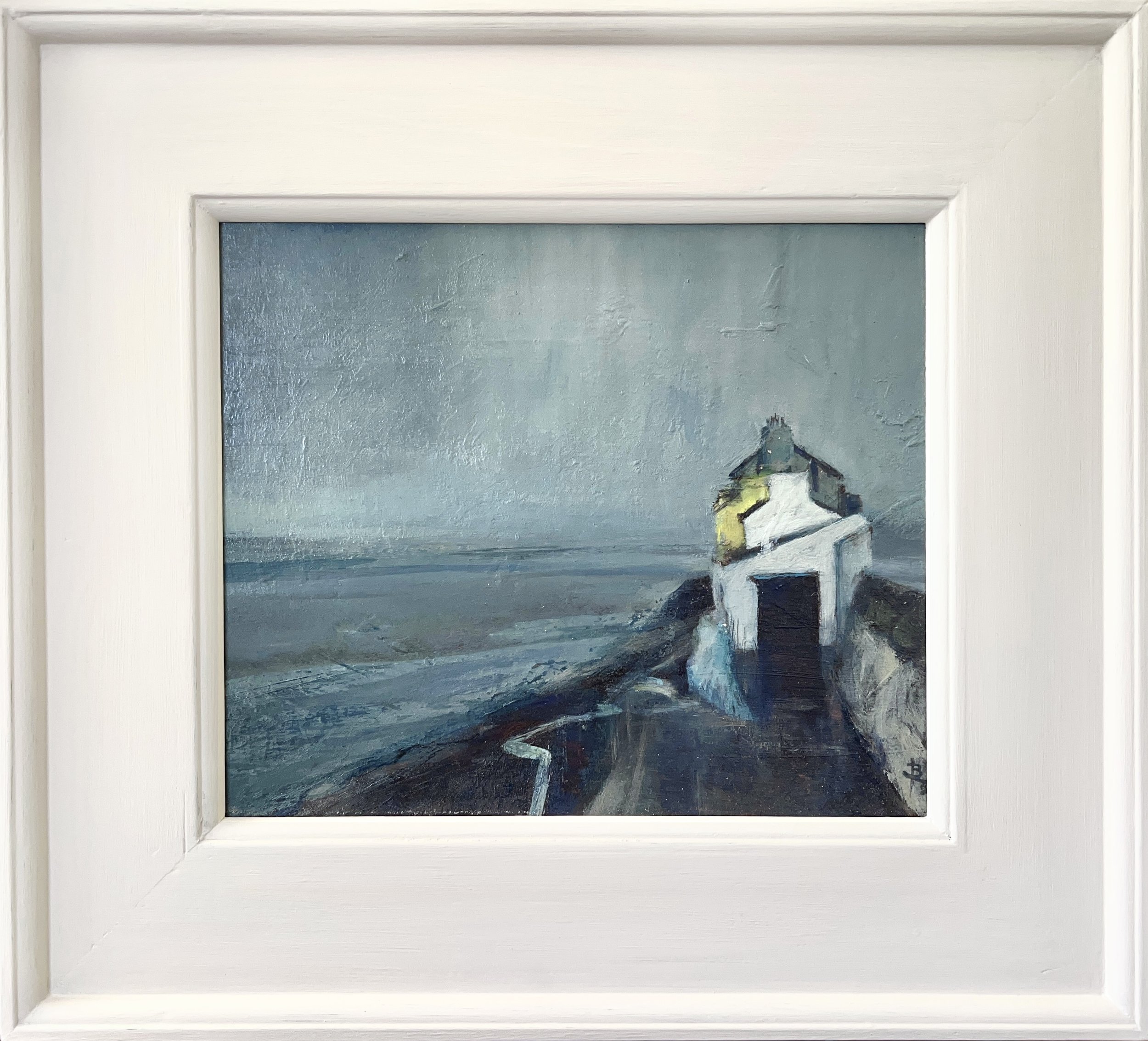 This is a painting by David bannister of Painted from a sketch and photographs of the boat house at Aberdovey on the coast of Wales.