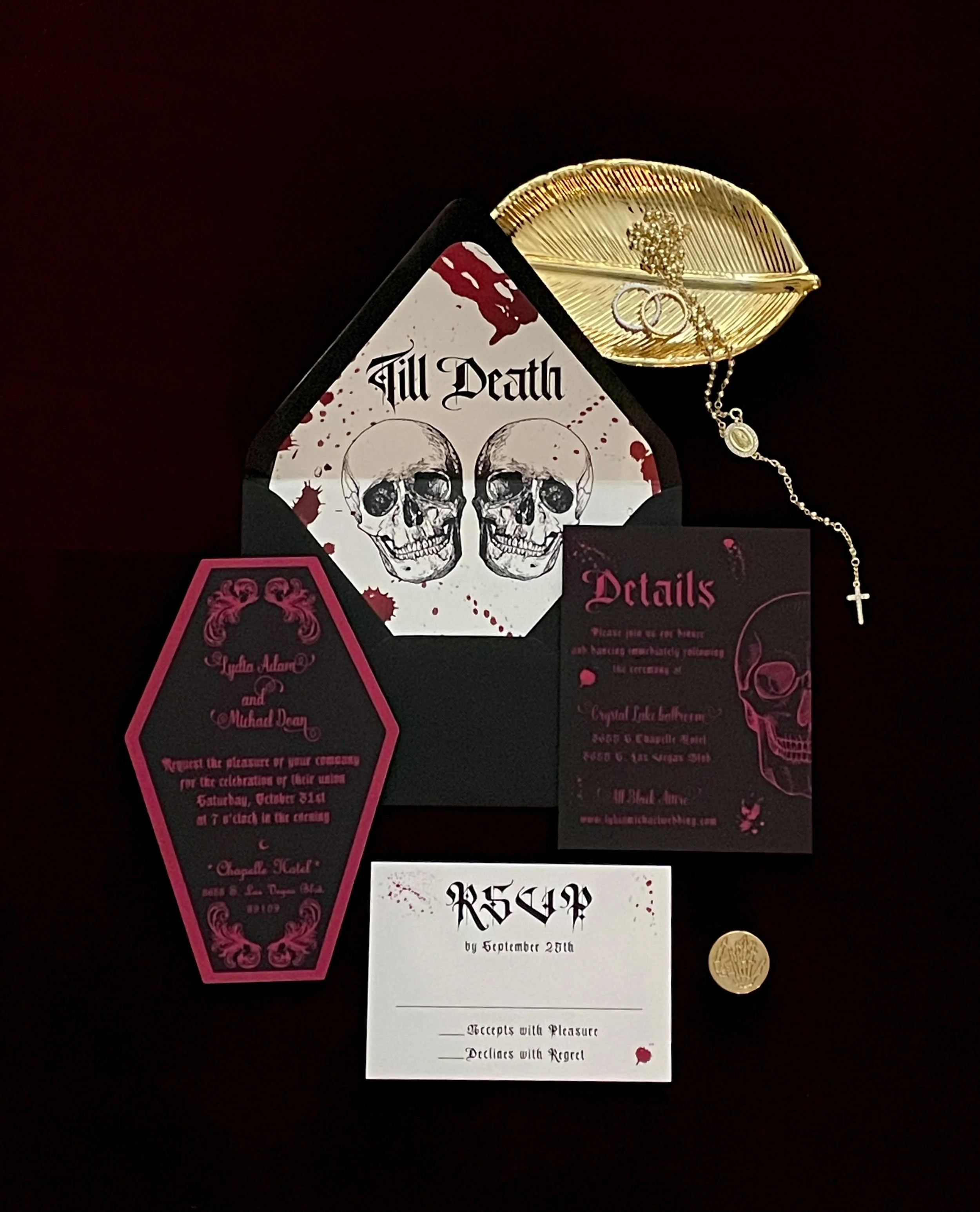 Coffin Wedding Invitation| Gothic Skull Till Death Do Us Part| Dark Romance Invitation| Black Wedding Invite
