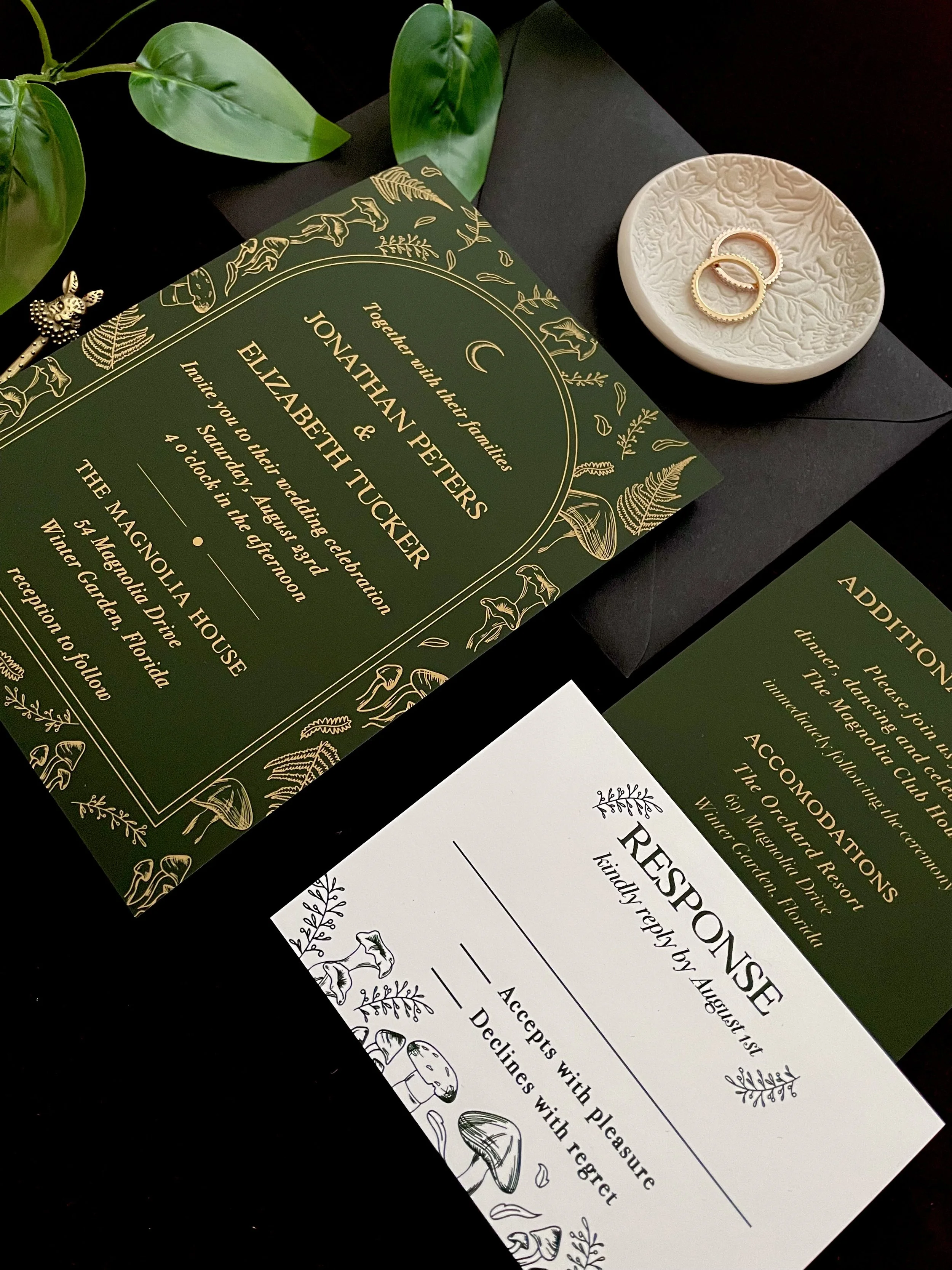 Dark Forest Wedding Invitation with Mushrooms | Moody Woodland Nature Inspired Invite Suite