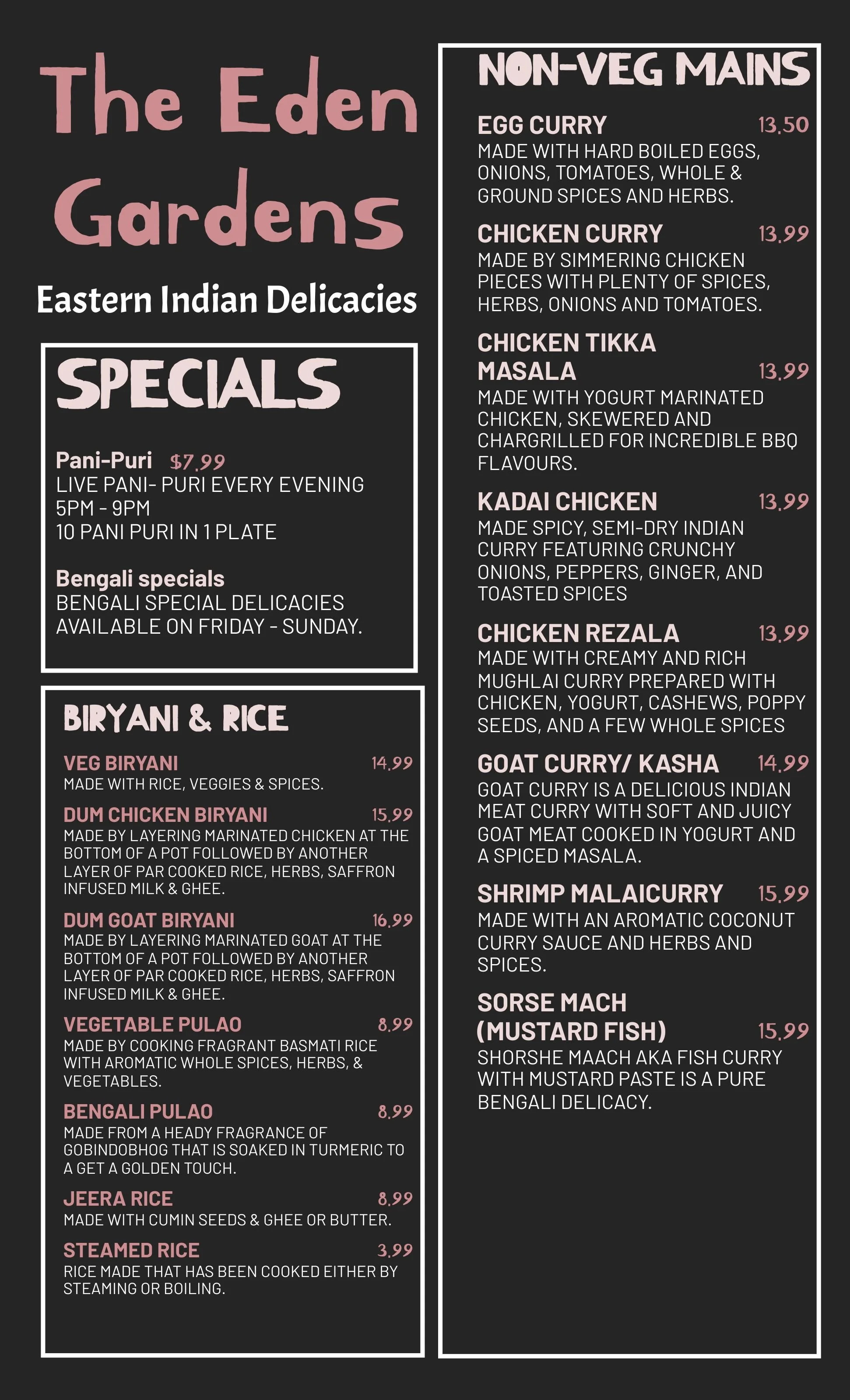 Menu — The Eden Gardens