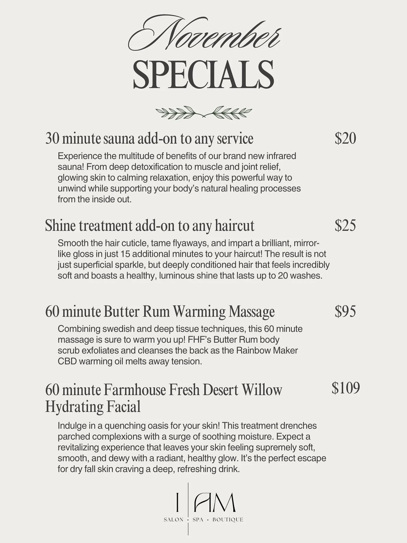 November specials and charity partnership 🍂

We will be accepting donations for @nourishnc at the salon all month, see the second slide for their wishlist to make shopping easy 🤎