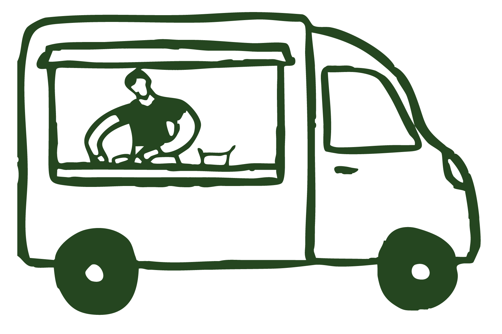 Illustration of a food truck with a person inside preparing food.