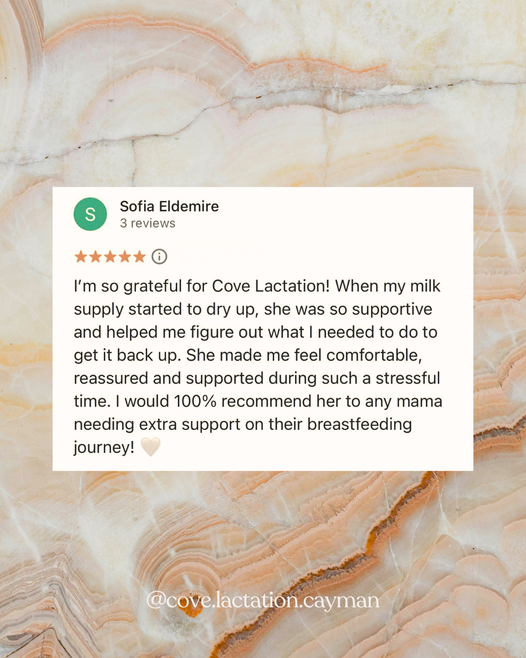Breastfeeding Consultation review from a mom with low milk supply for Cove Lactation in Cayman