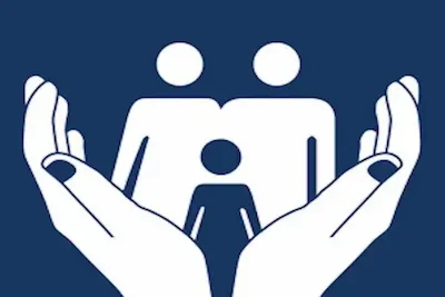 Image of a pair of hand cupping / supporting an individual and a related couple depicting our family support program