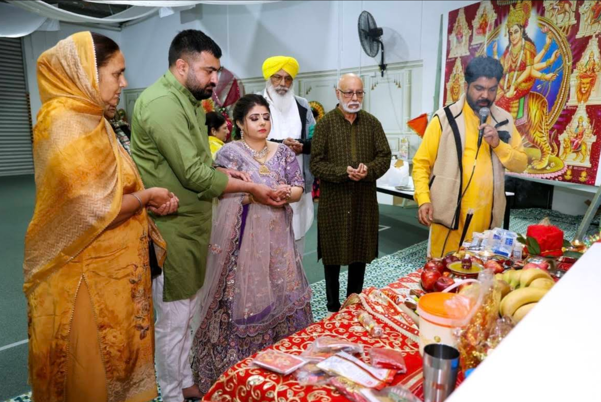Hindu Pandit Acharya Raj preparing for a sacred Havan ritual in Melbourne.