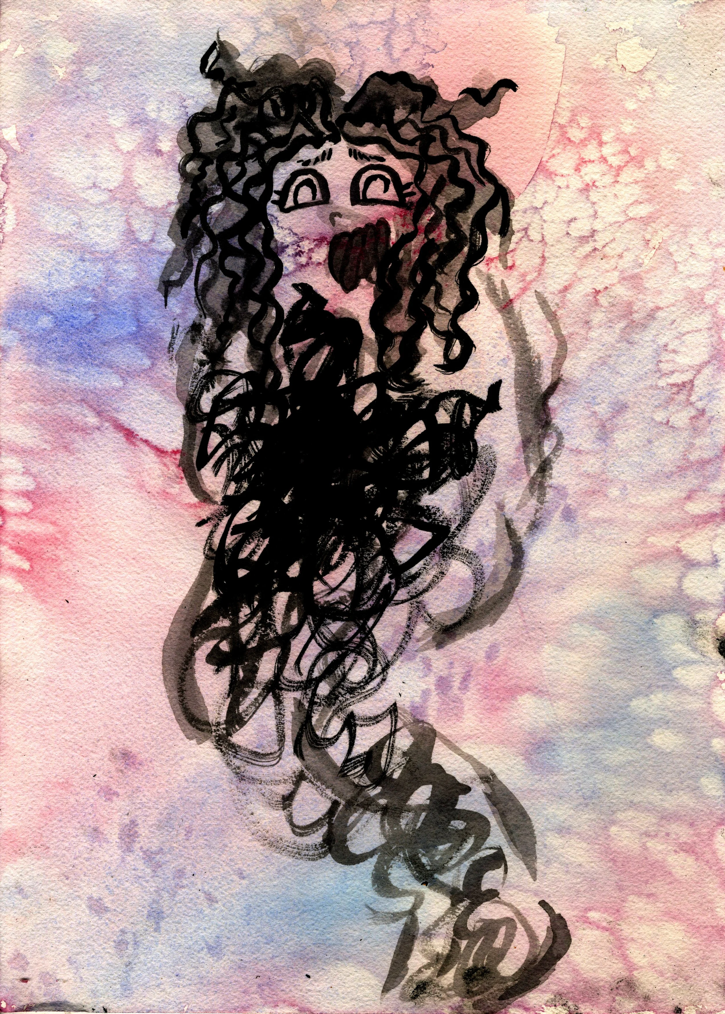 "Safe Under the Blankets" 2021. Watercolor, Sumi Ink