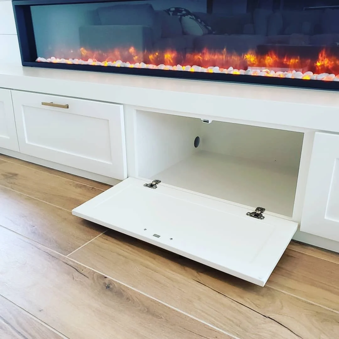 cabinets below television