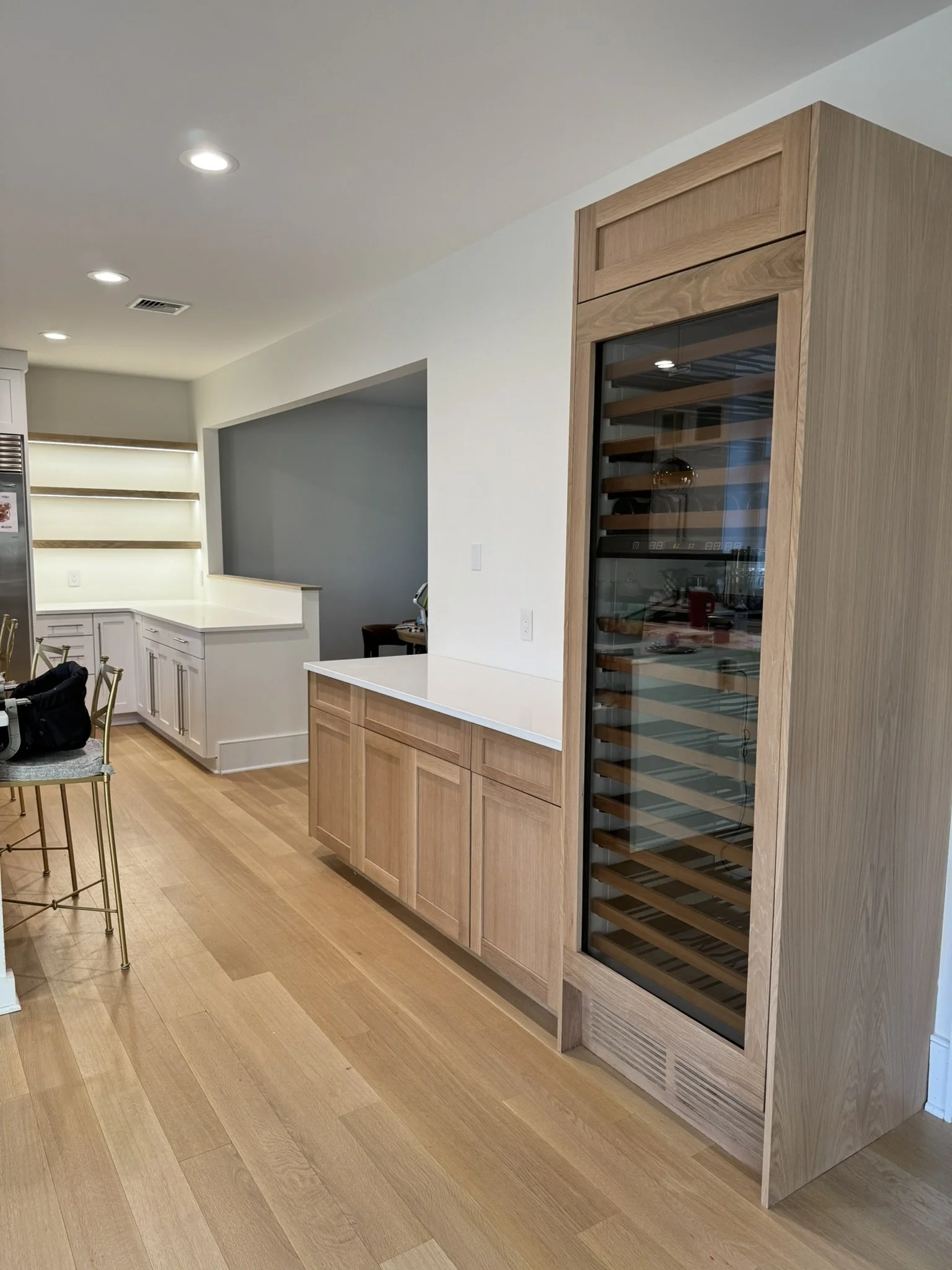 White Oak Dry bar with wine fridge
