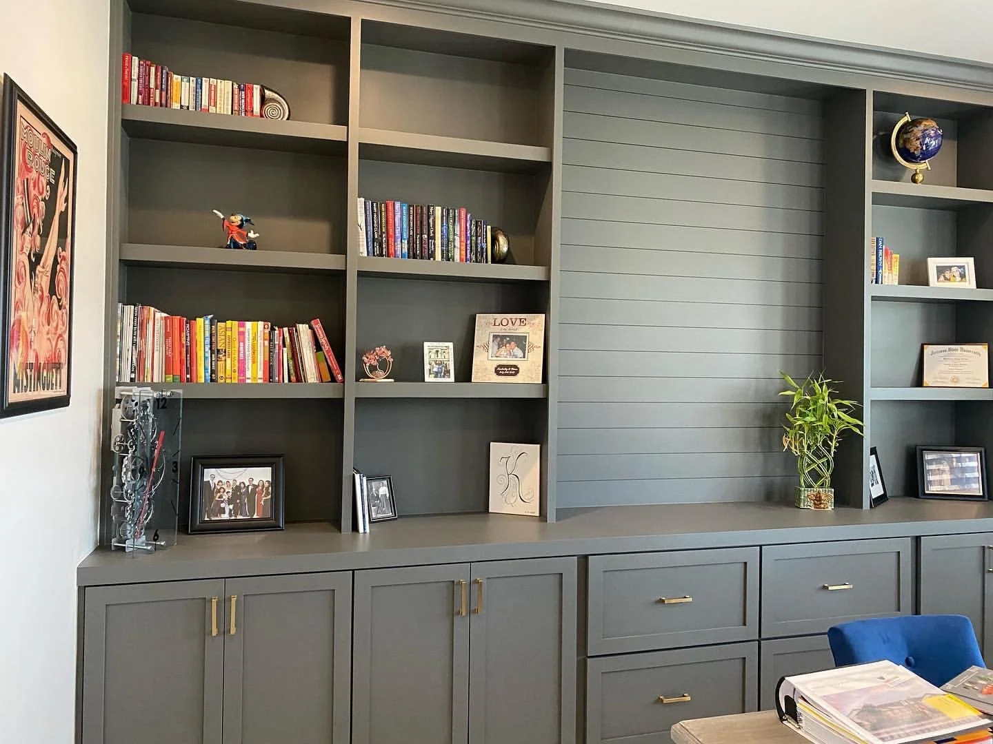 Shaker style built ins, library and office desk