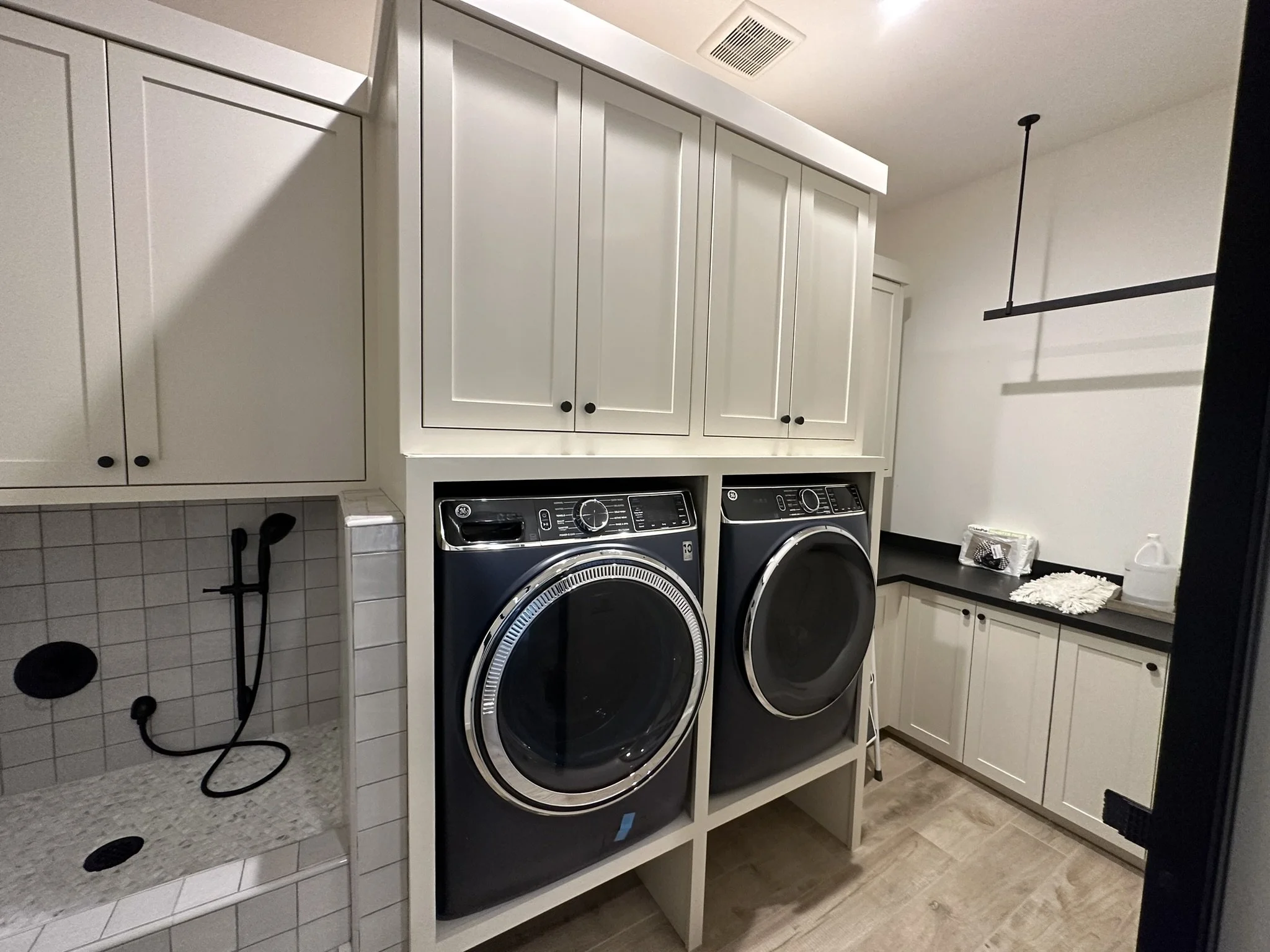 Laundry room with dog bath station