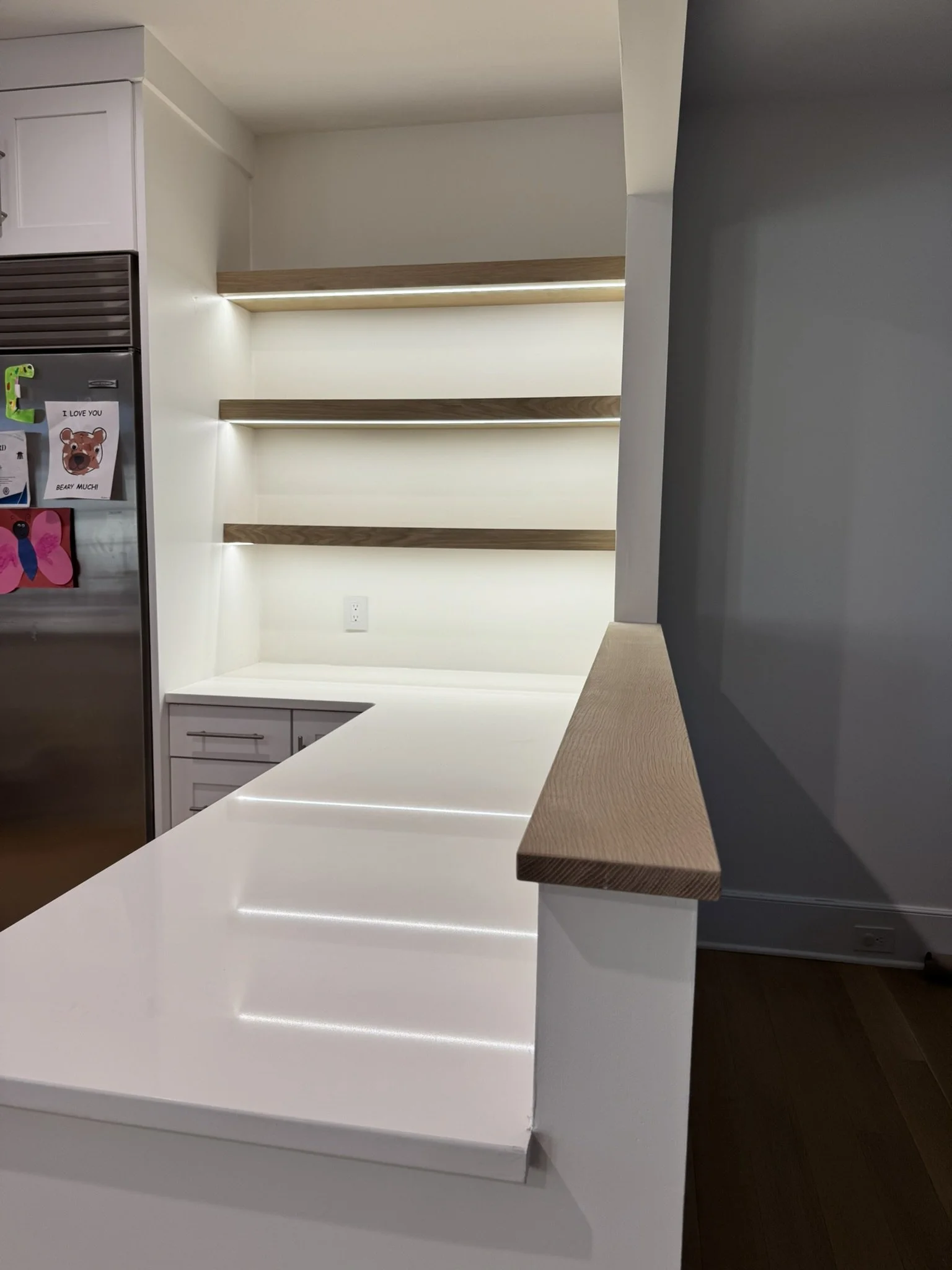 White oak Floating shelves with recessed LED strips