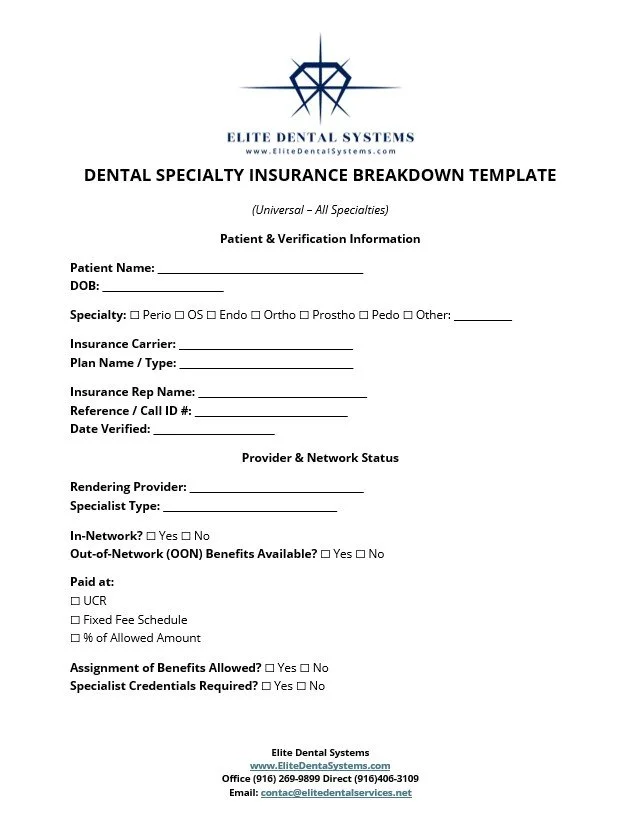 Specialty Breakdown Template