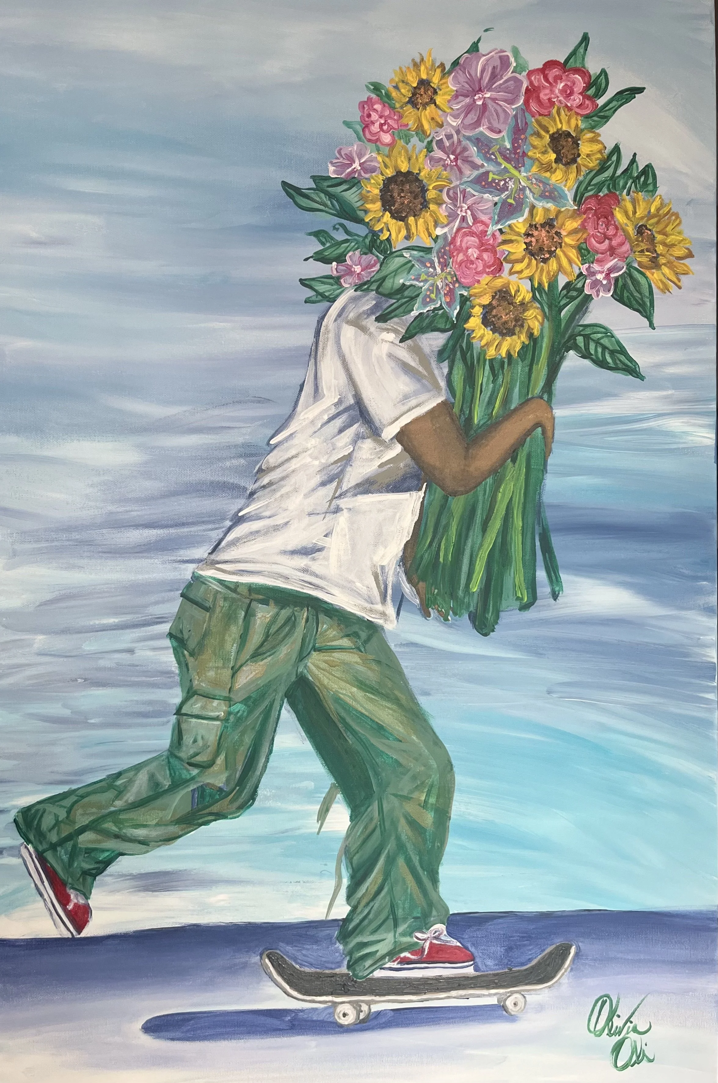 Acrylic on Canvas, 30x16in Mothers Day/ Sk8 Boy