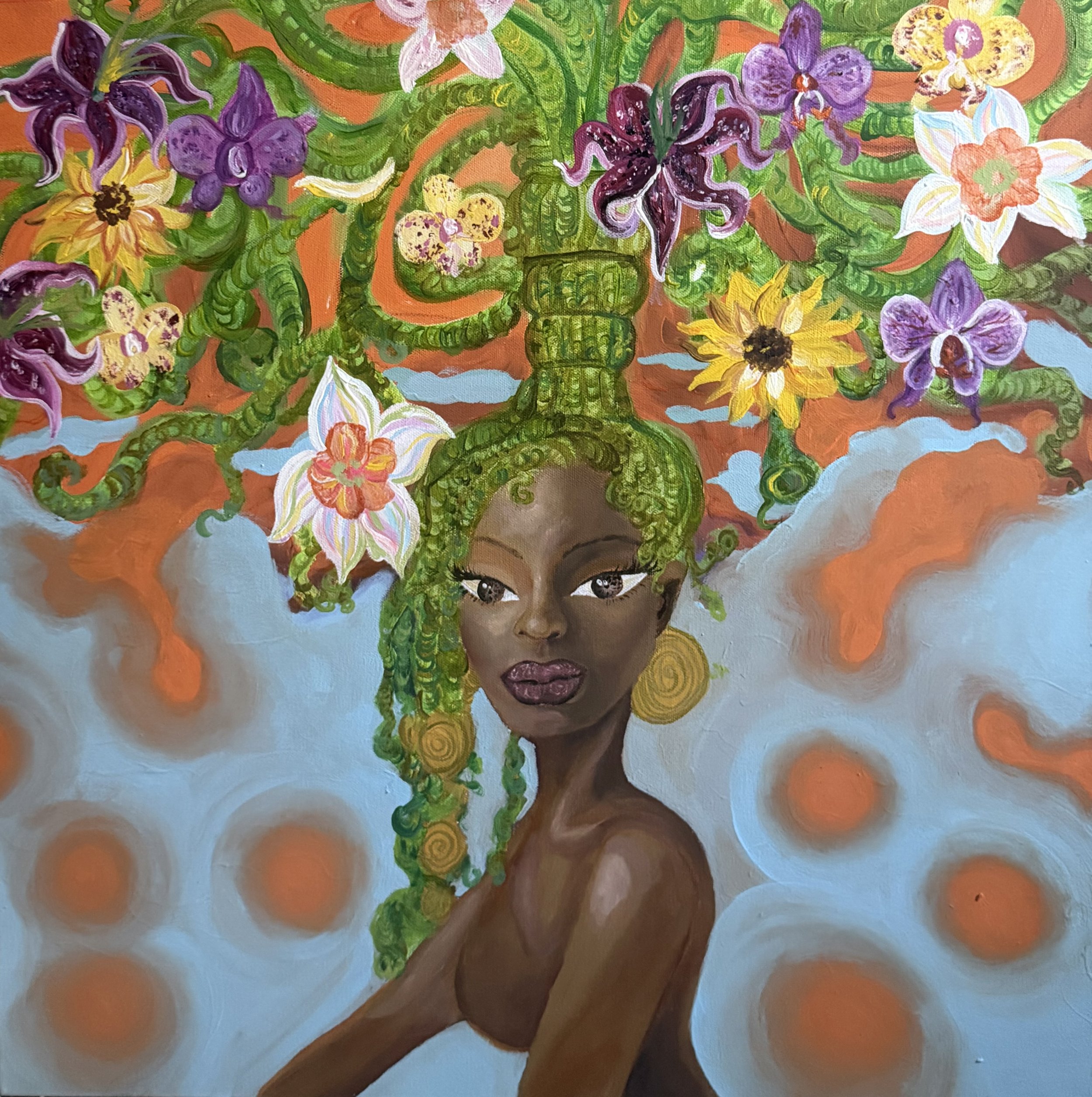Green Locs 24x24 Acrylic on Canvas