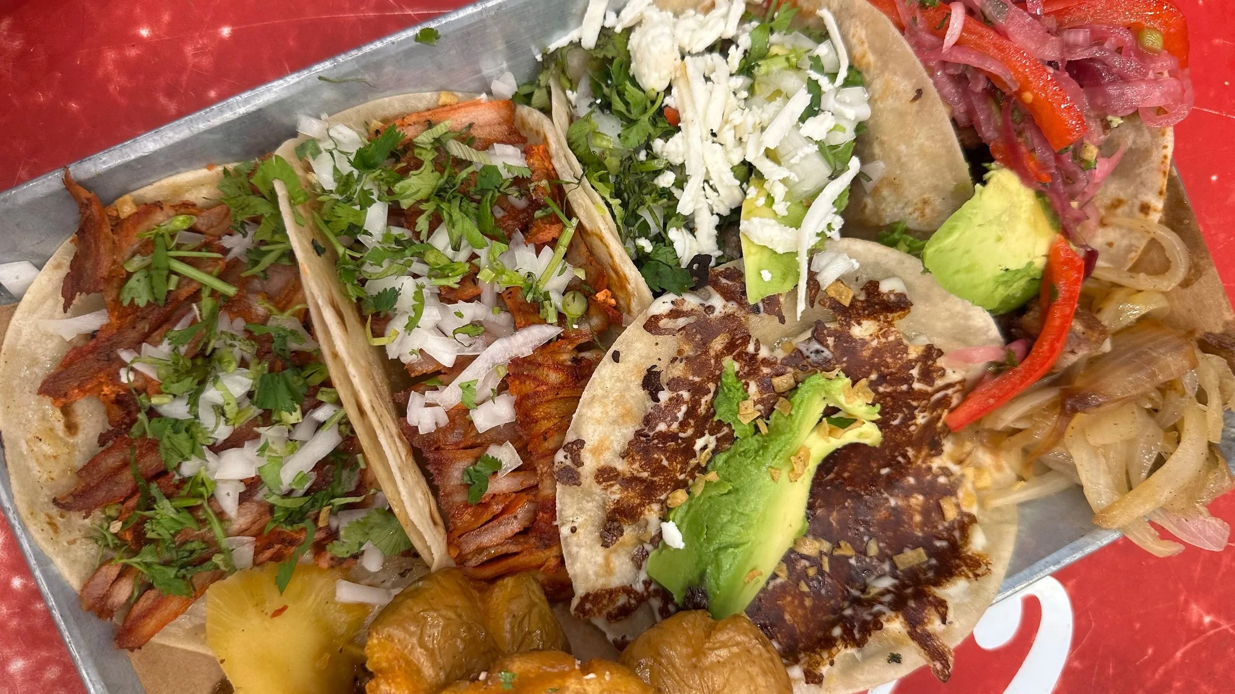 Tacos al pastor with grilled pineapple from Tacos Orinoco in Mexico City