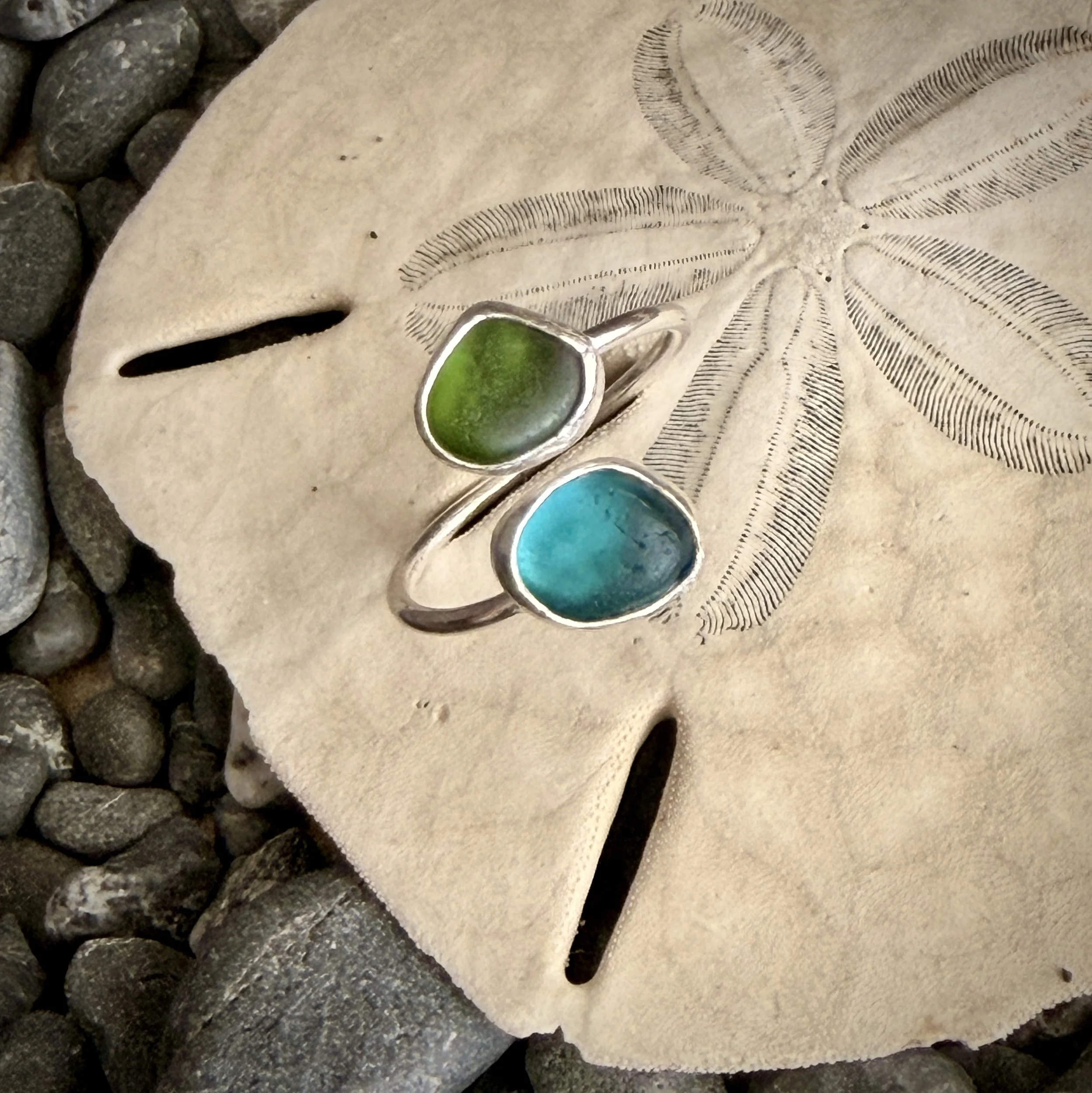 Sterling Silver Sea Glass Ring- Multi