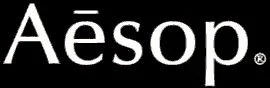 The text 'Aesop' in white on a black background.