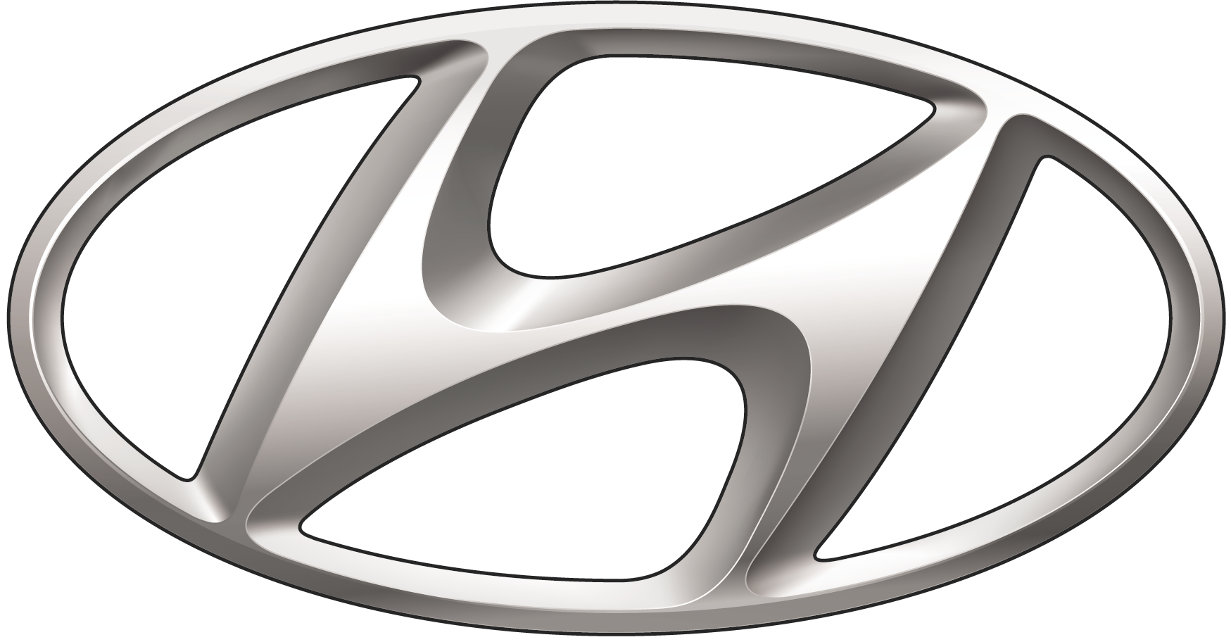 A metallic Hyundai logo isolated on a black background.