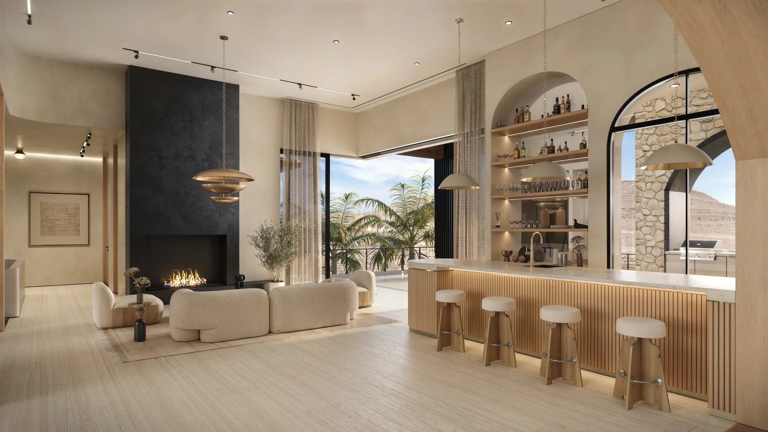 Organic Modern Wet Bar and Living Room by Studio Rai