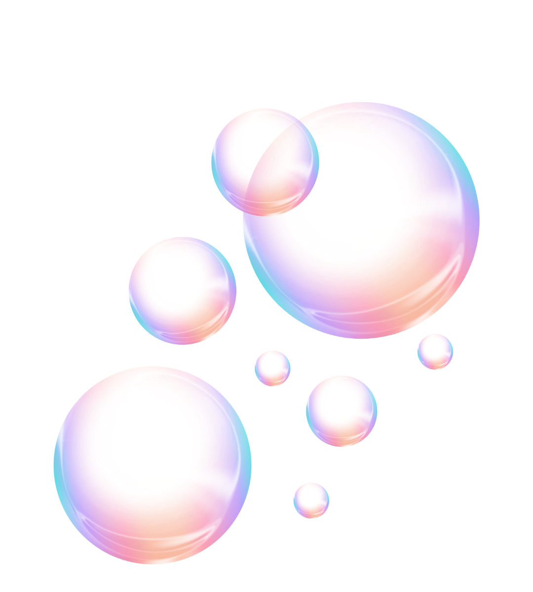 Digital illustration of multiple iridescent spheres of varying sizes with a glowing, colorful, swirling pattern on a black background.