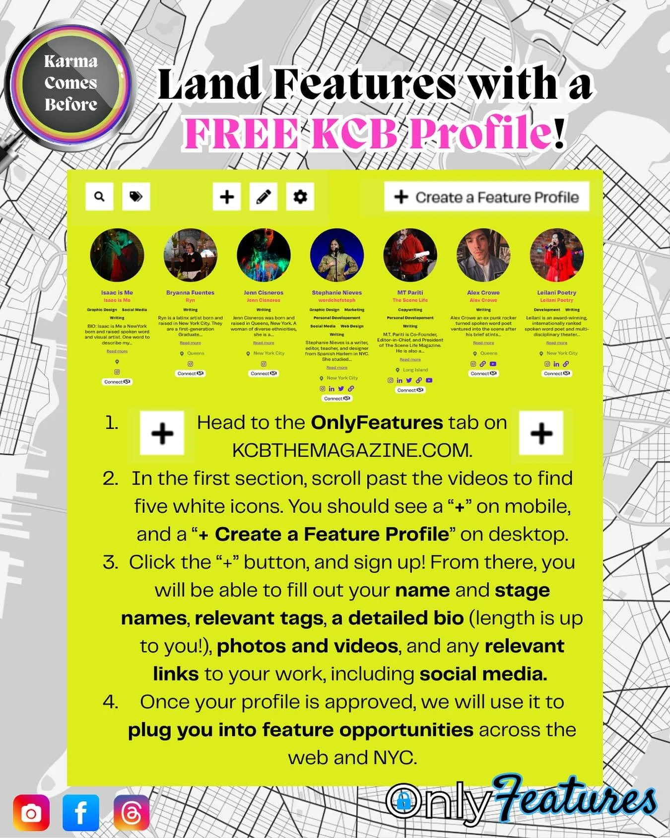 Not to sound like an influencer, but A LOT OF Y&rsquo;ALL have been asking us how to create a #FREE #FeatureProfile on our site, so we decided to make it easier for all of us 💚 Here are four simple steps for creating your profile and positioning you