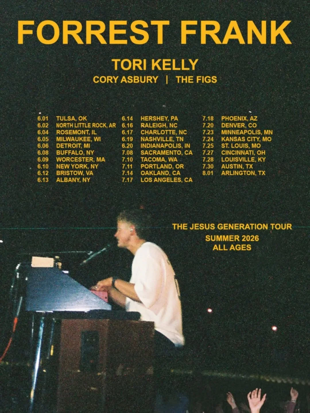 Forrest Frank's "Jesus Generation Tour" tickets are ON SALE NOW 🎫! Let's worship the Lord with the @gmadoveawards "New Artist of the Year" this summer 🏆!