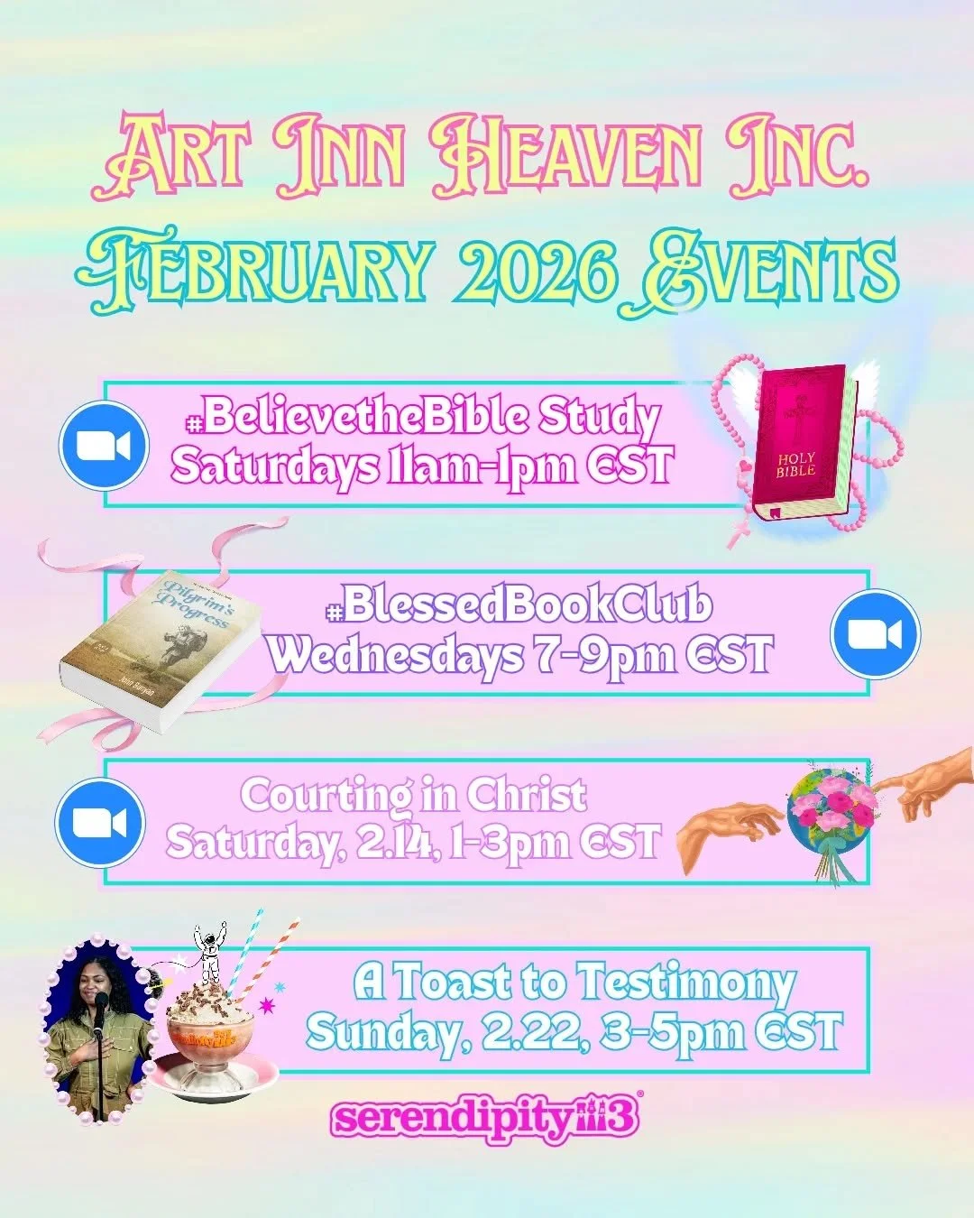 If you're new to Art Inn Heaven, WELCOME! We're a platform that celebrates the literary and performing arts "on Earth as it is in Heaven" 🏩! From virtual book clubs and Bible studies to testimony toasts and open mic masses in NYC, AIH aims