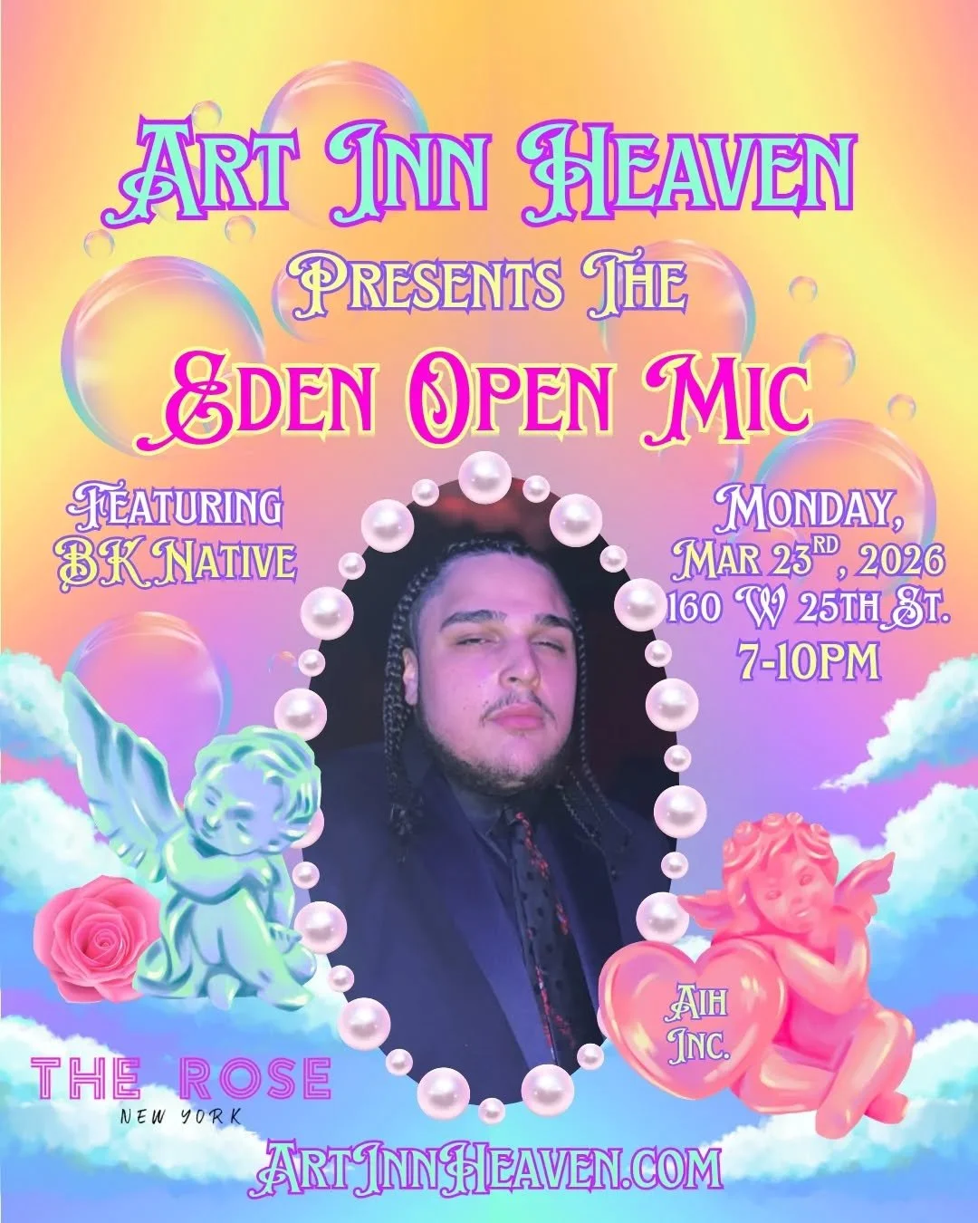 You coming out to see @bknative_ perform at @therosenyc TOMORROW 🪽? Tickets are $10 on CashApp or at the door 🎫. Make our first open mic a night to remember with us 🏩! 

🌹 Where: @therosenyc 60 W 25th St. 
🗓️ When: Monday 3/23/26
⏰ Time: 7-10PM 