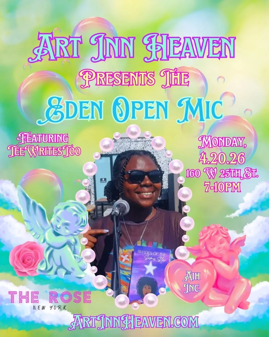 We are BLESSED to have the magnificent @teewritestoo feature for us at @therosenyc on 4/20 🙏🏽! Tickets are $10 on CashApp (@wordchefsteph) or at the door 🎫. Make our second open mic a night to remember in April 🏩! 

🌹 Where: @therosenyc 160 W 25